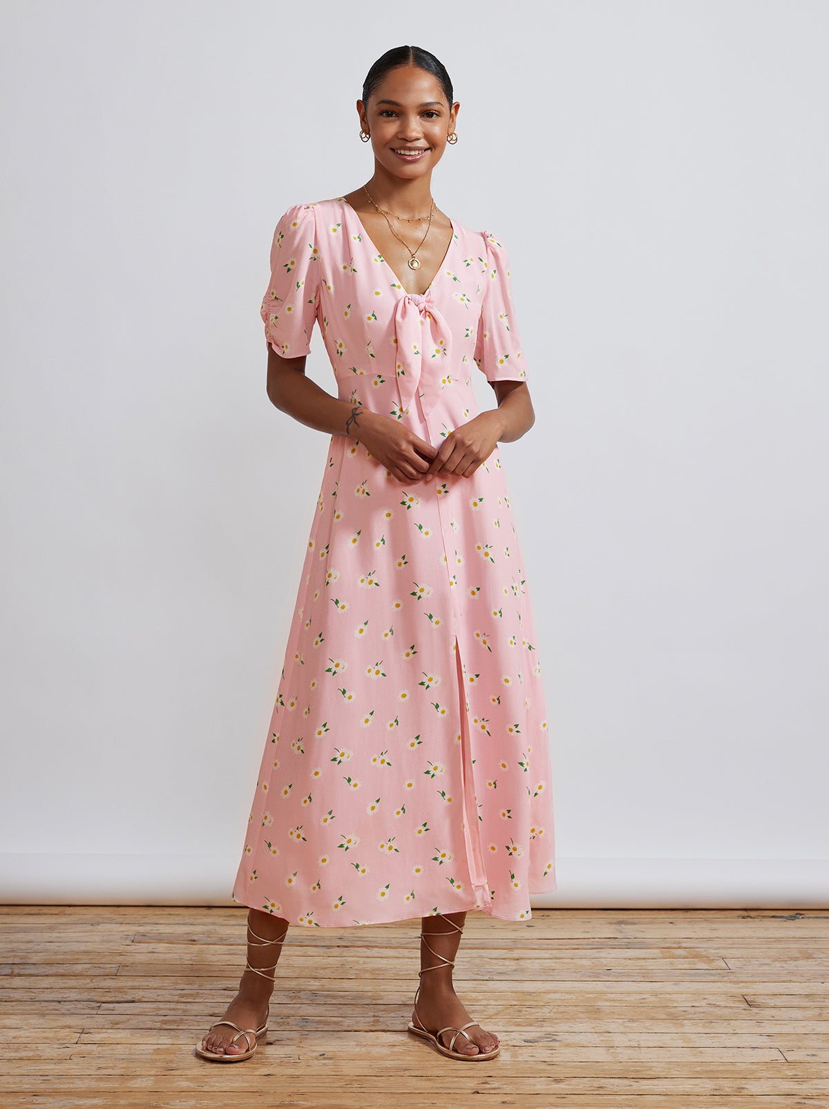 Bell Pink Daisy Midi Dress by KITRI Studio