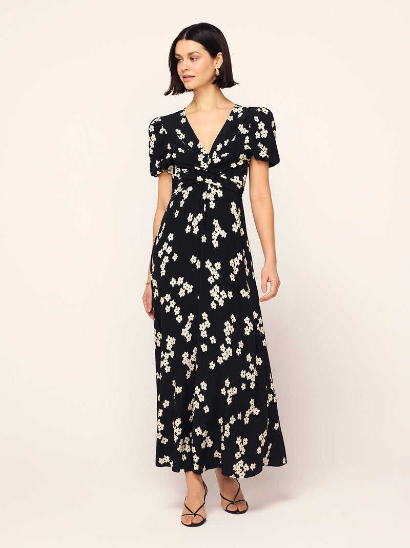 Bernice Black Blurred Floral Print Midi Dress By KITRI Studio