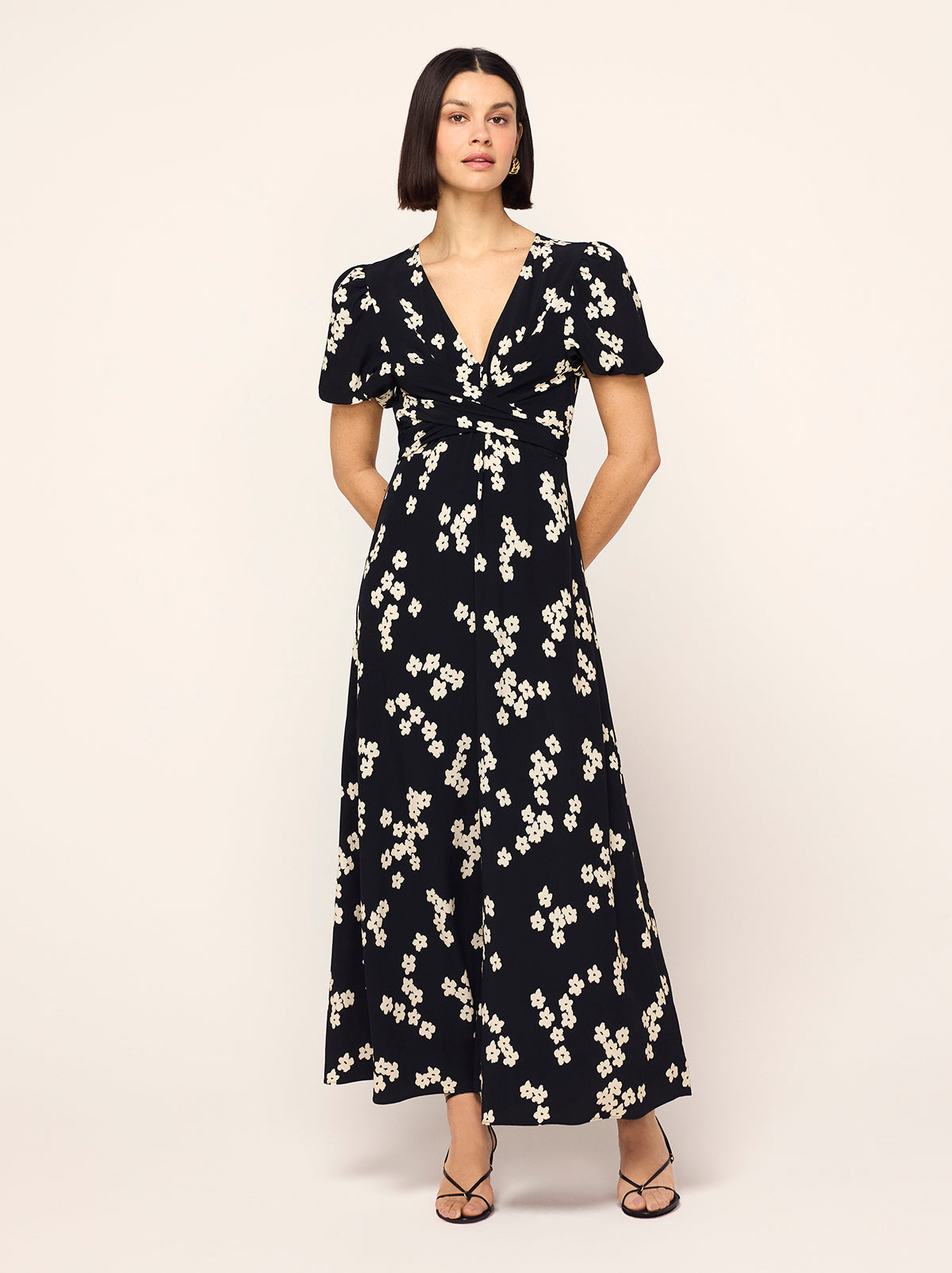 Bernice Black Blurred Floral Print Midi Dress By KITRI Studio