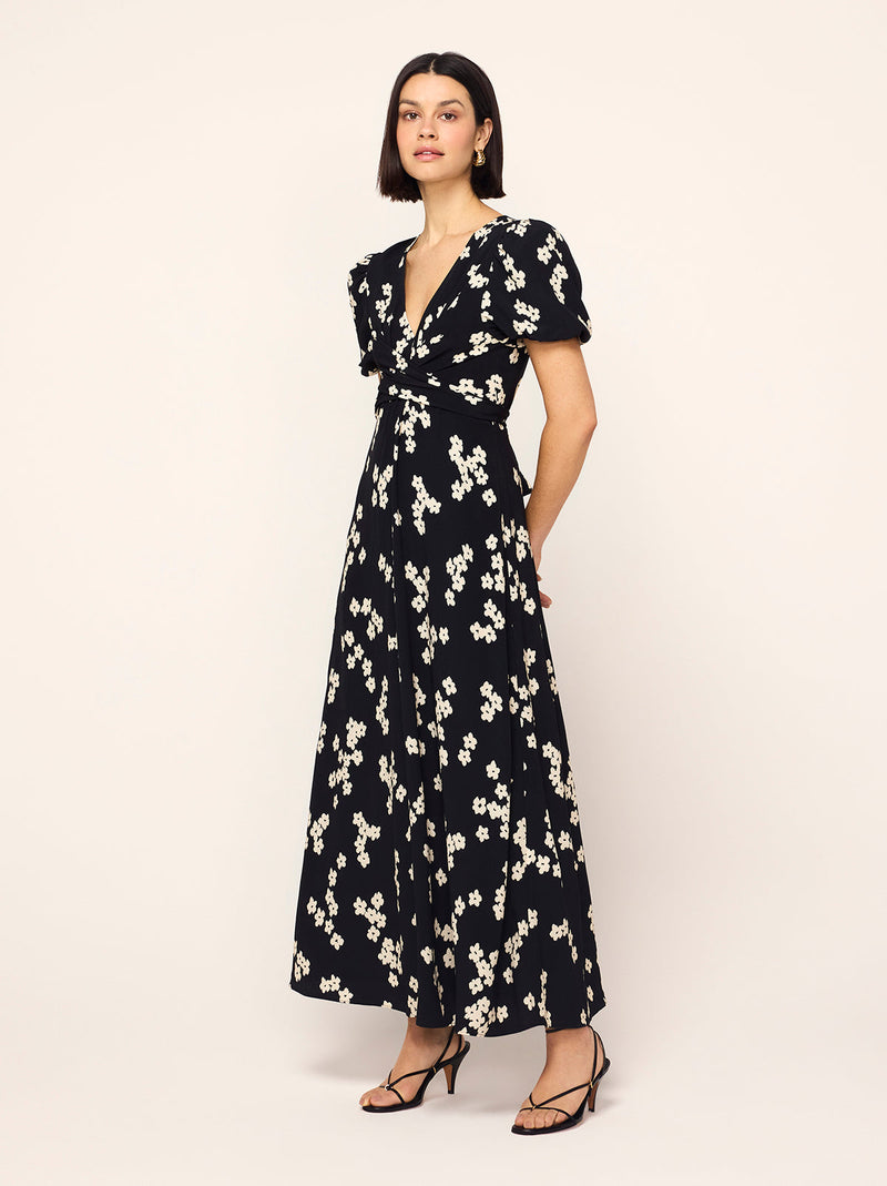 Bernice Black Blurred Floral Print Midi Dress By KITRI Studio