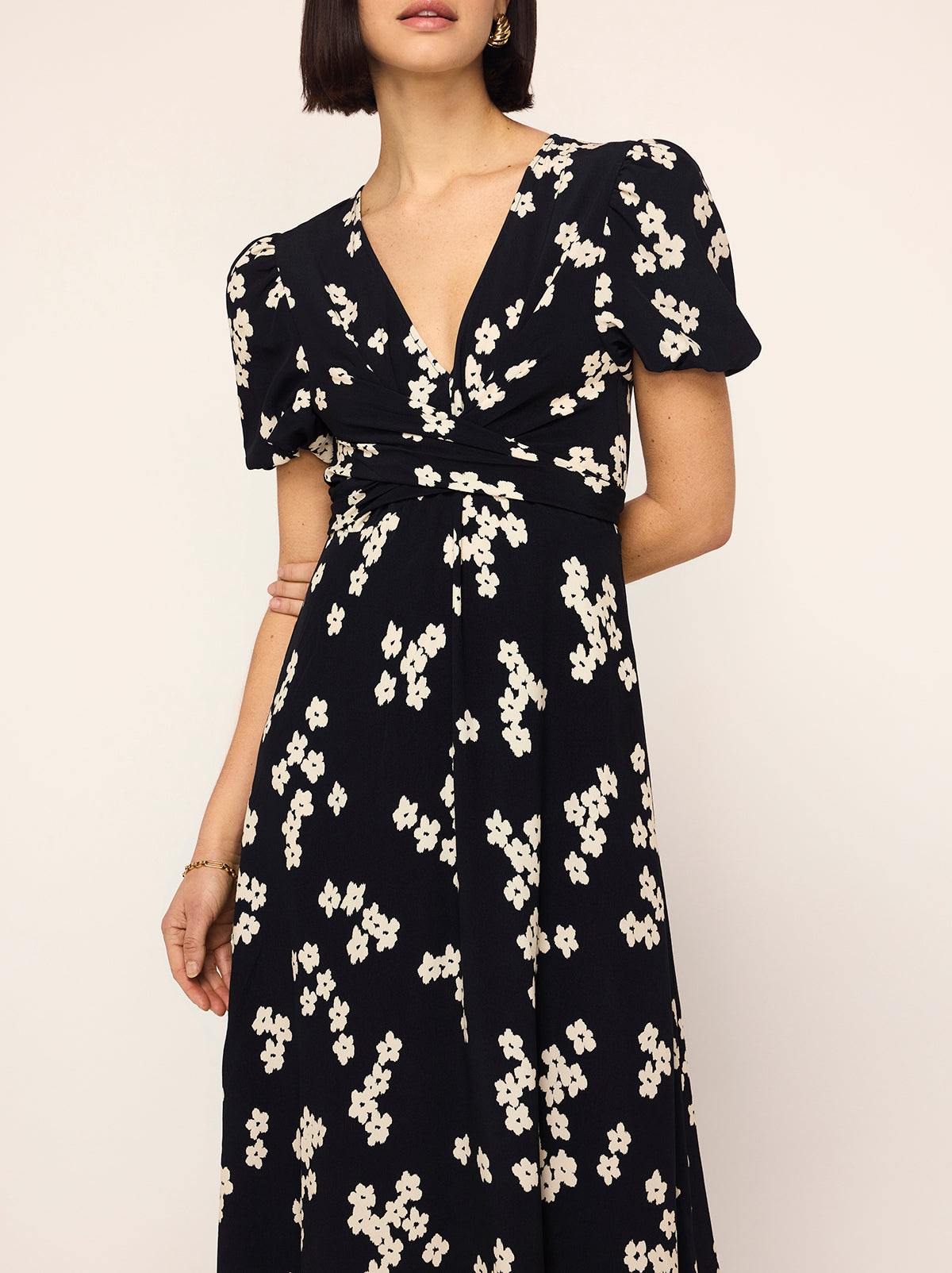 Bernice Black Blurred Floral Print Midi Dress By KITRI Studio