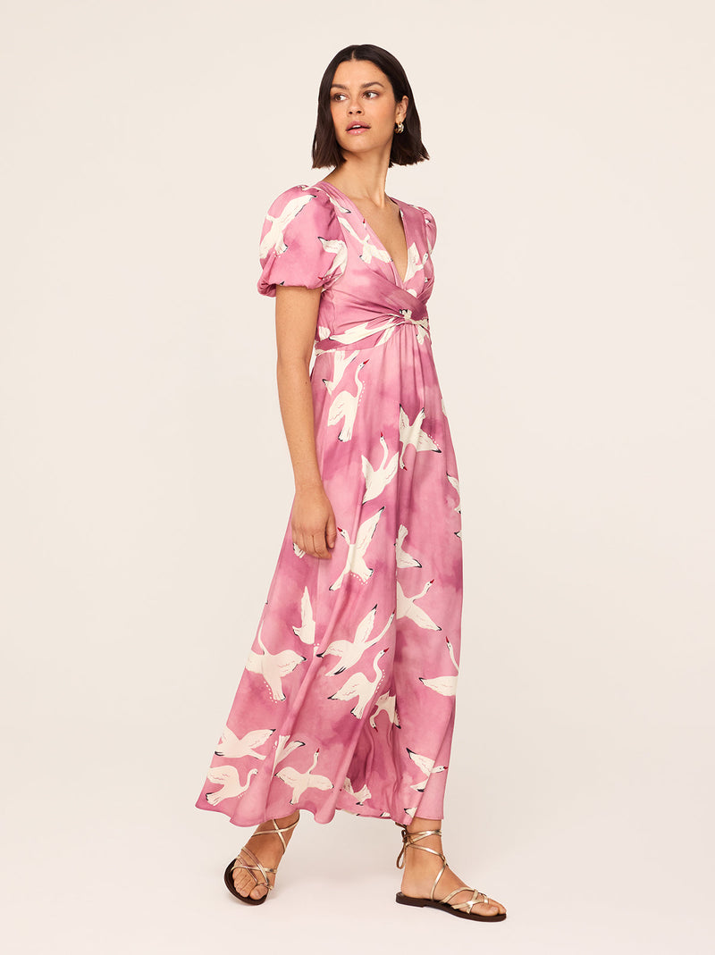 Bernice Pink Swans Print Midi Dress By KITRI Studio