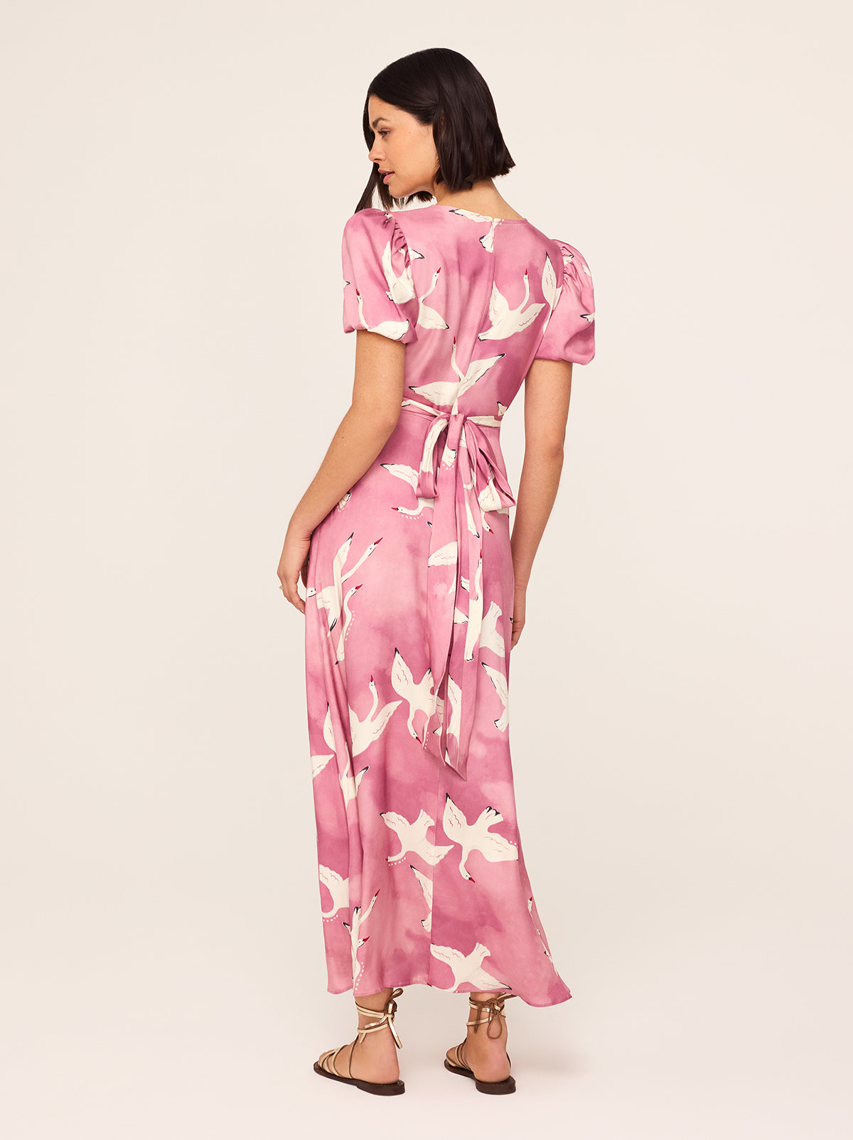 Bernice Pink Swans Print Midi Dress By KITRI Studio