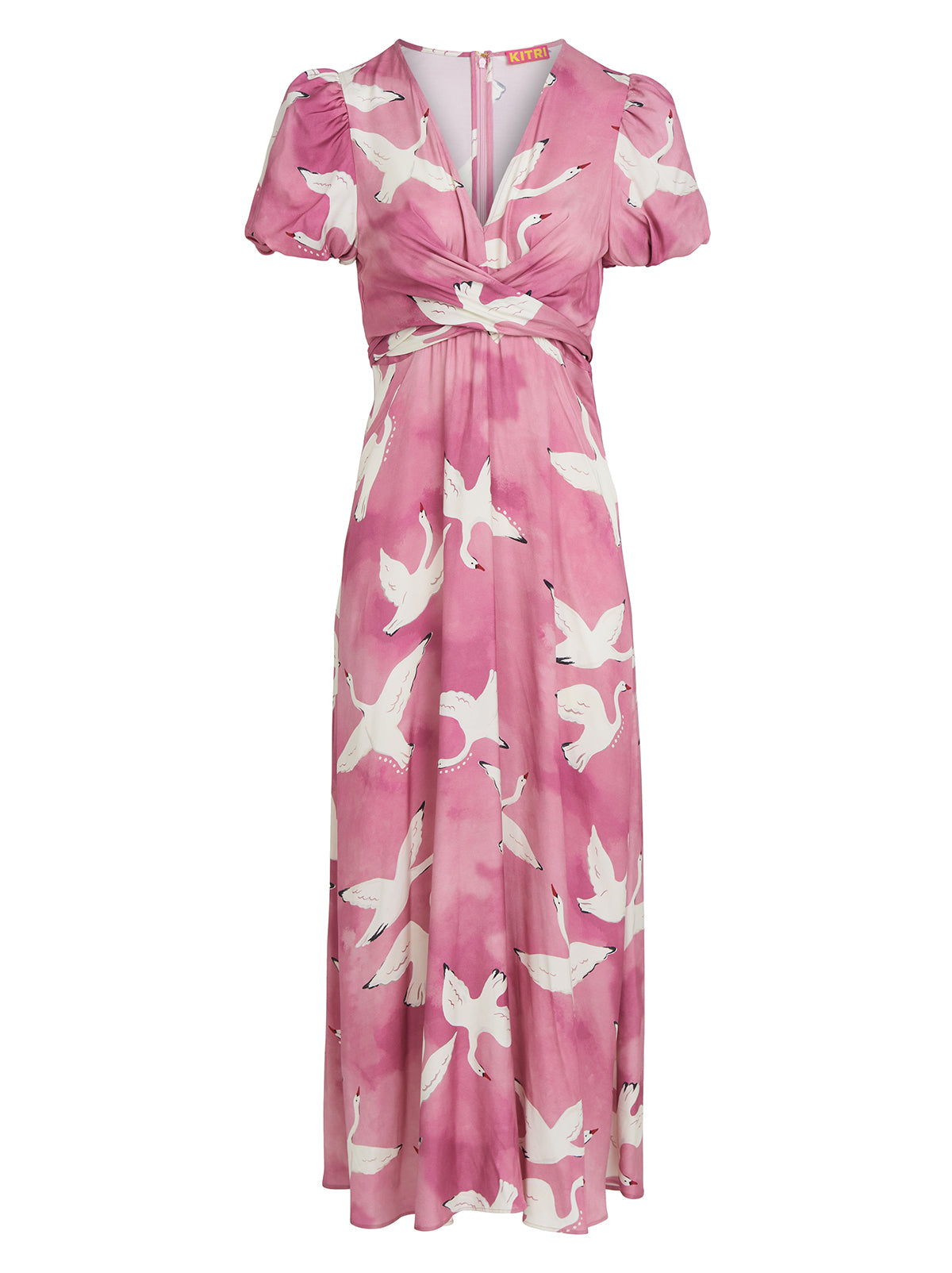 Bernice Pink Swans Print Midi Dress By KITRI Studio