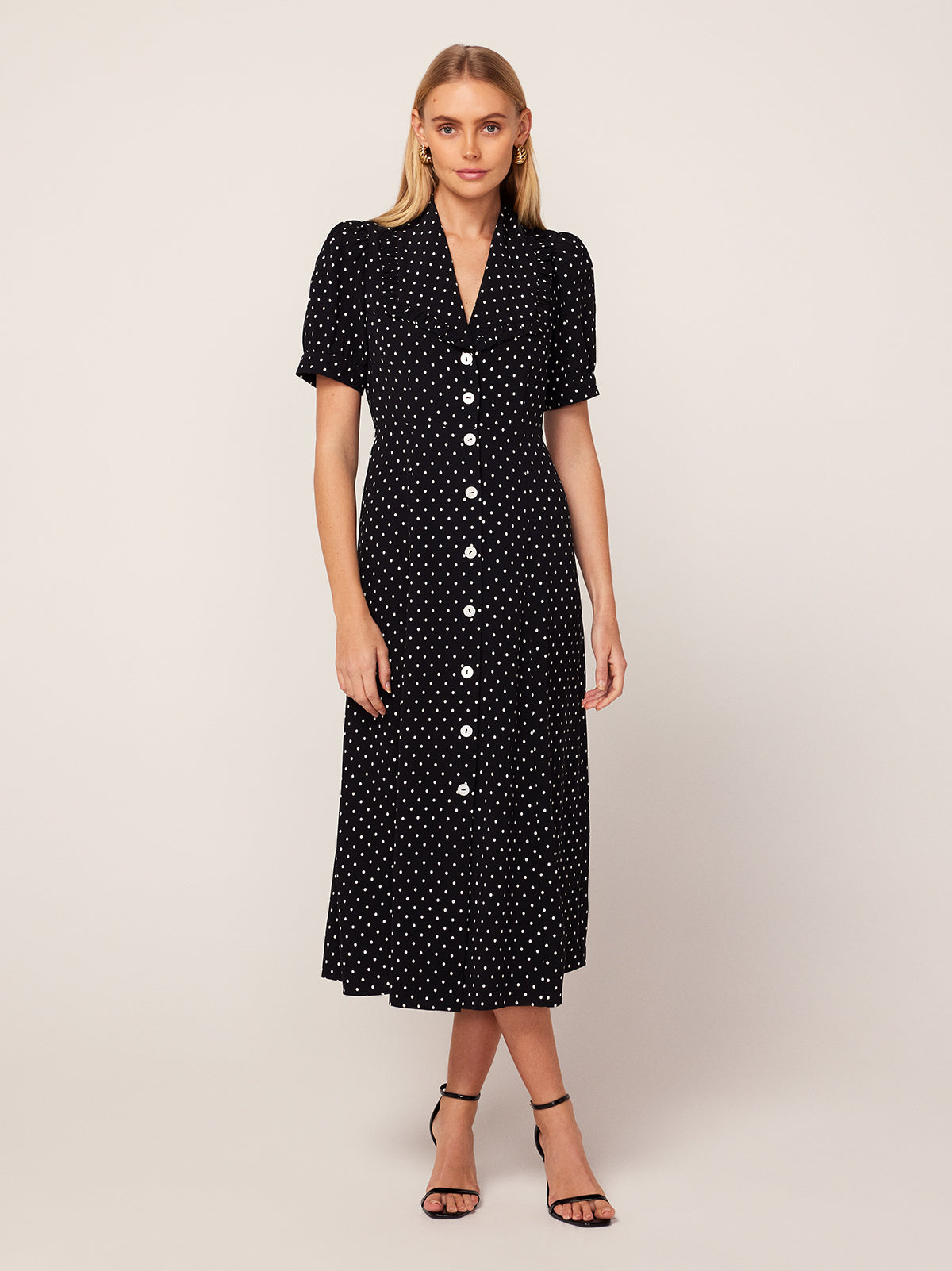 Black polka shop dot tea dress