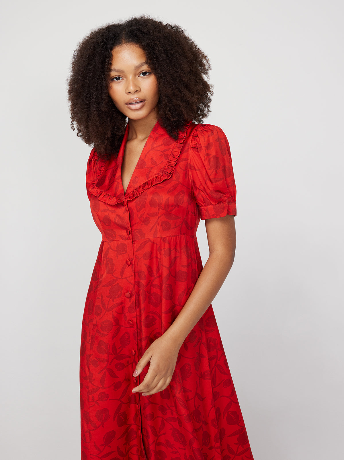 Bethany Red Tulip Print Tea Dress KITRI Studio