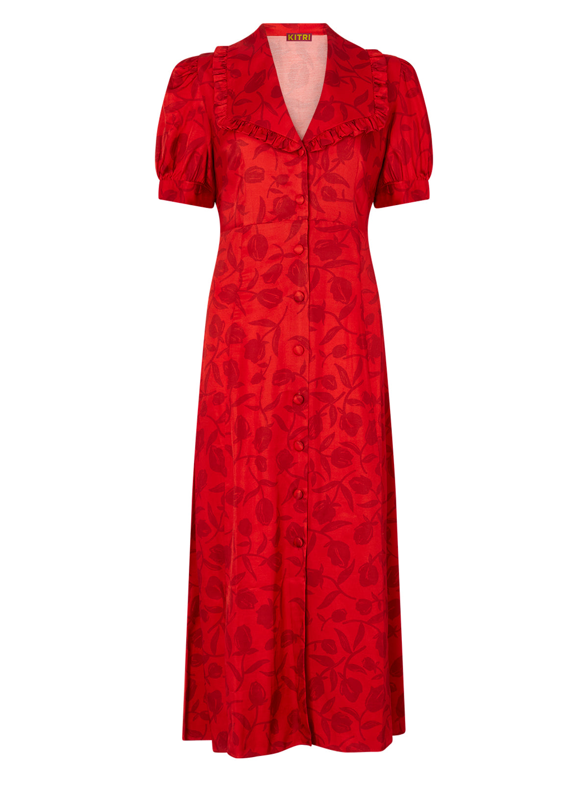 Bethany Red Tulip Print Tea Dress By KITRI Studio