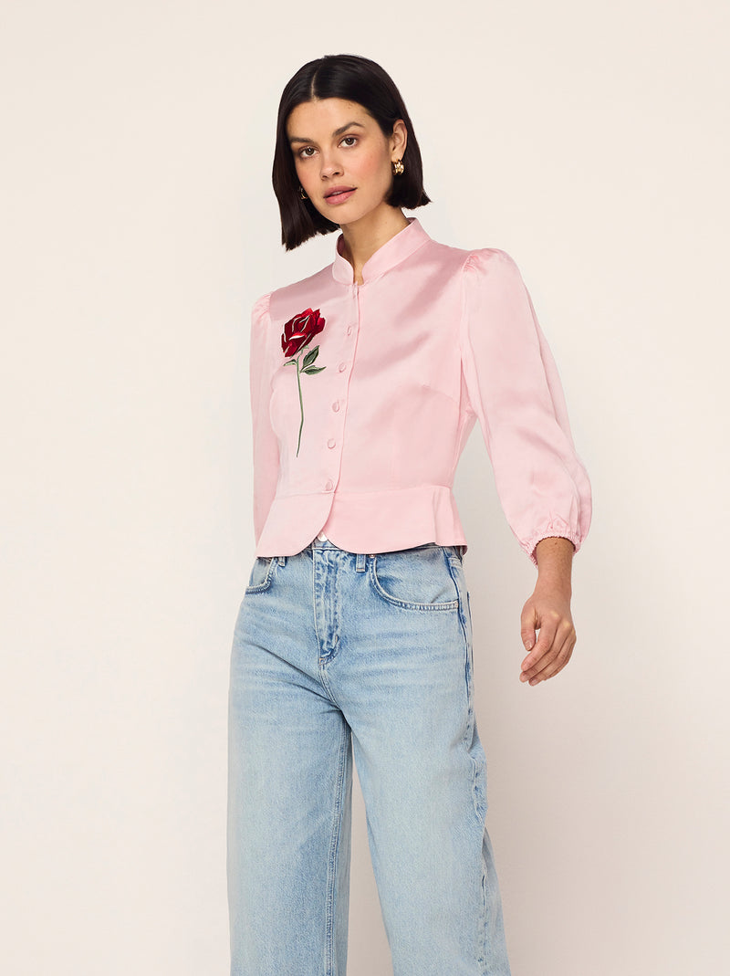 Bettina Pink Rose Embroidered Top By KITRI Studio