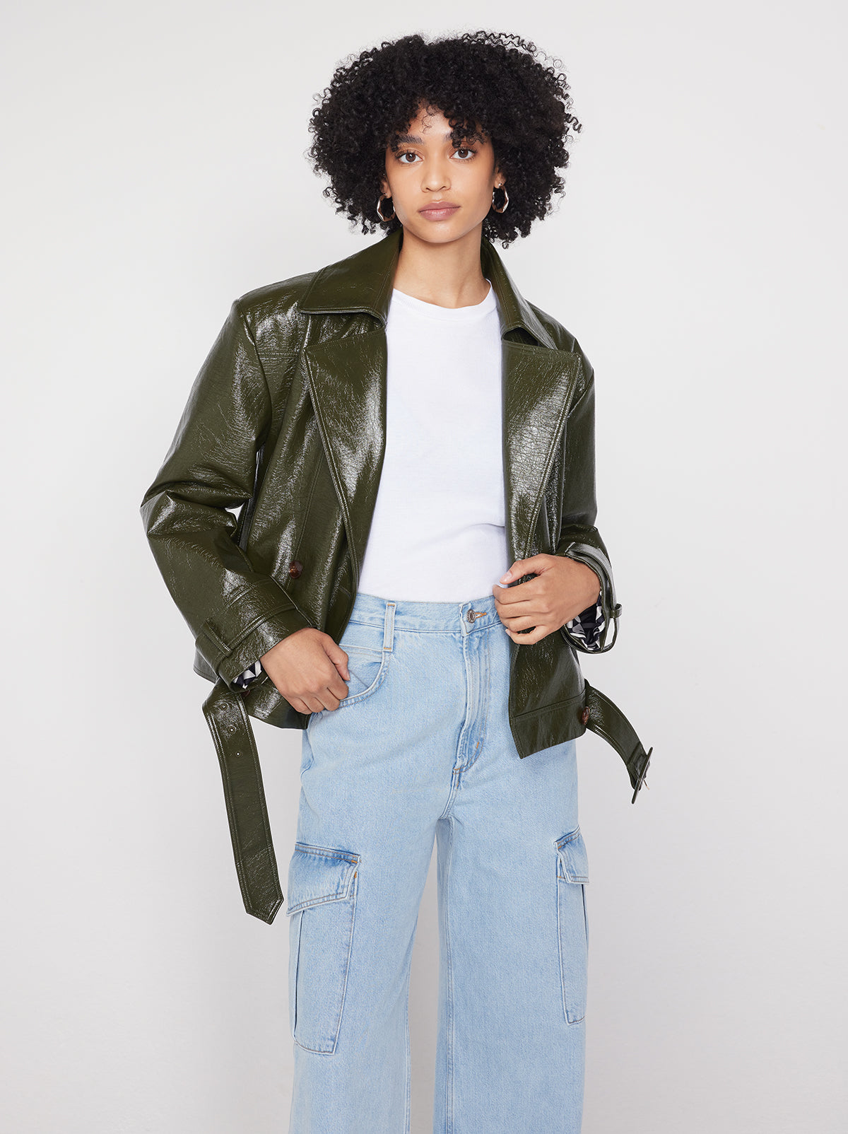 Blake Oversized Olive Vinyl Biker Jacket KITRI Studio