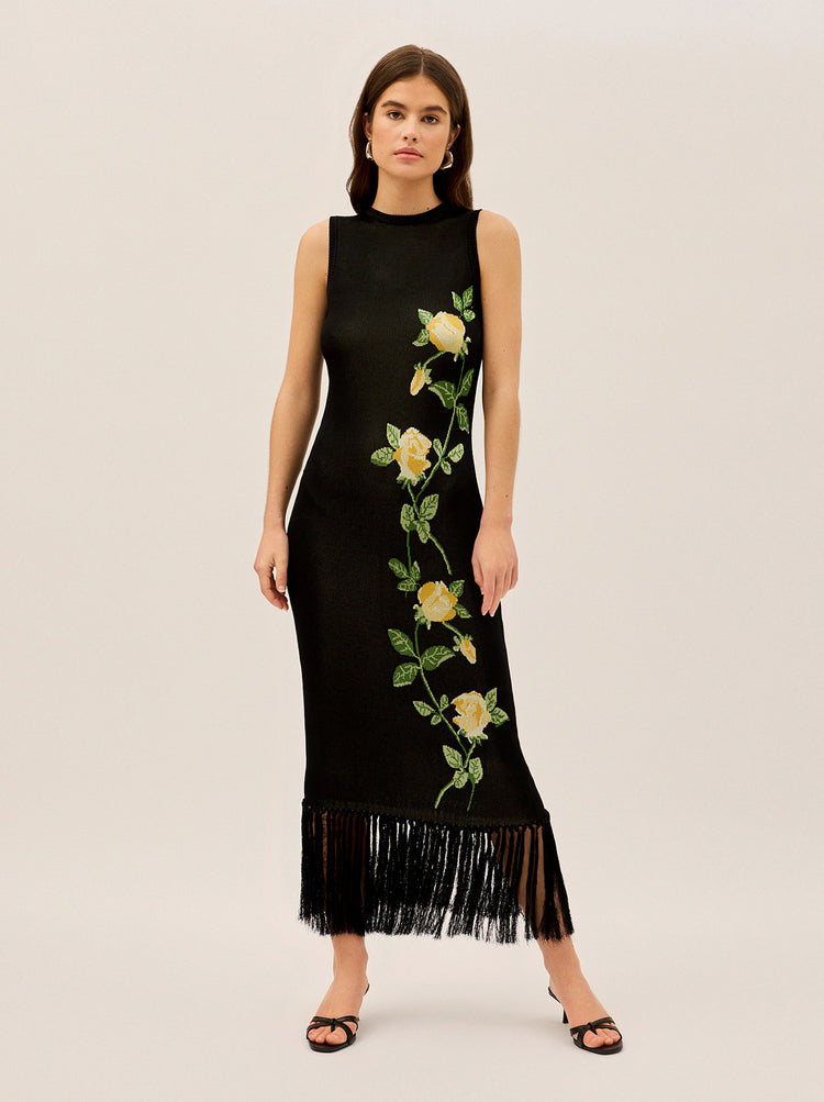 Blanca Black Rose Knit Dress By KITRI Studio