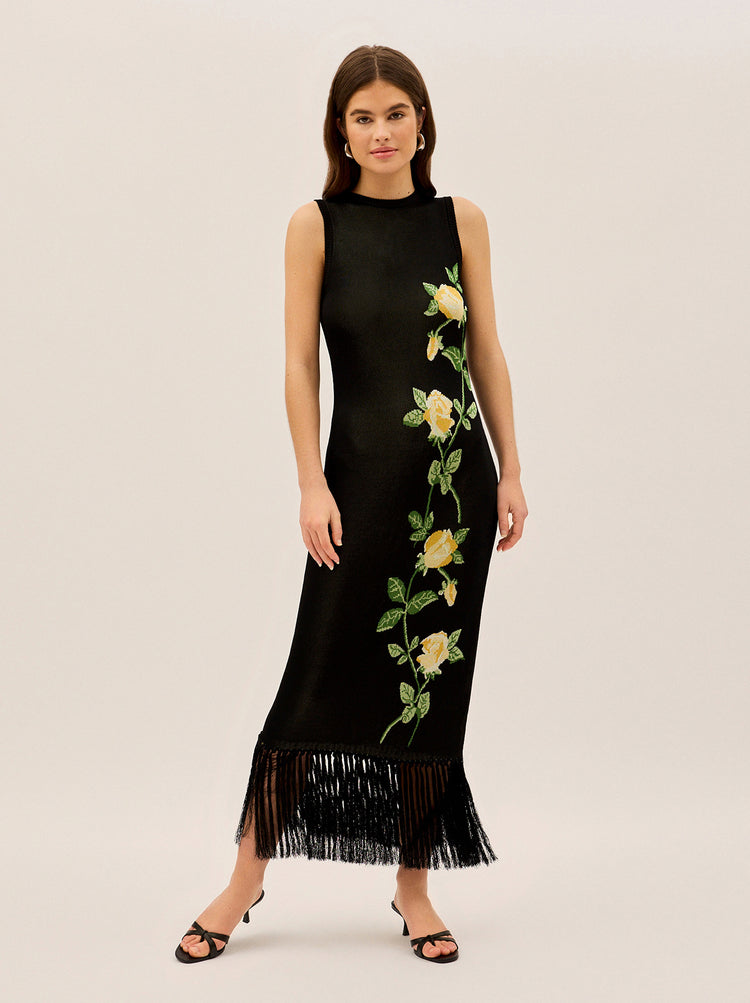 Blanca Black Rose Knit Dress By KITRI Studio