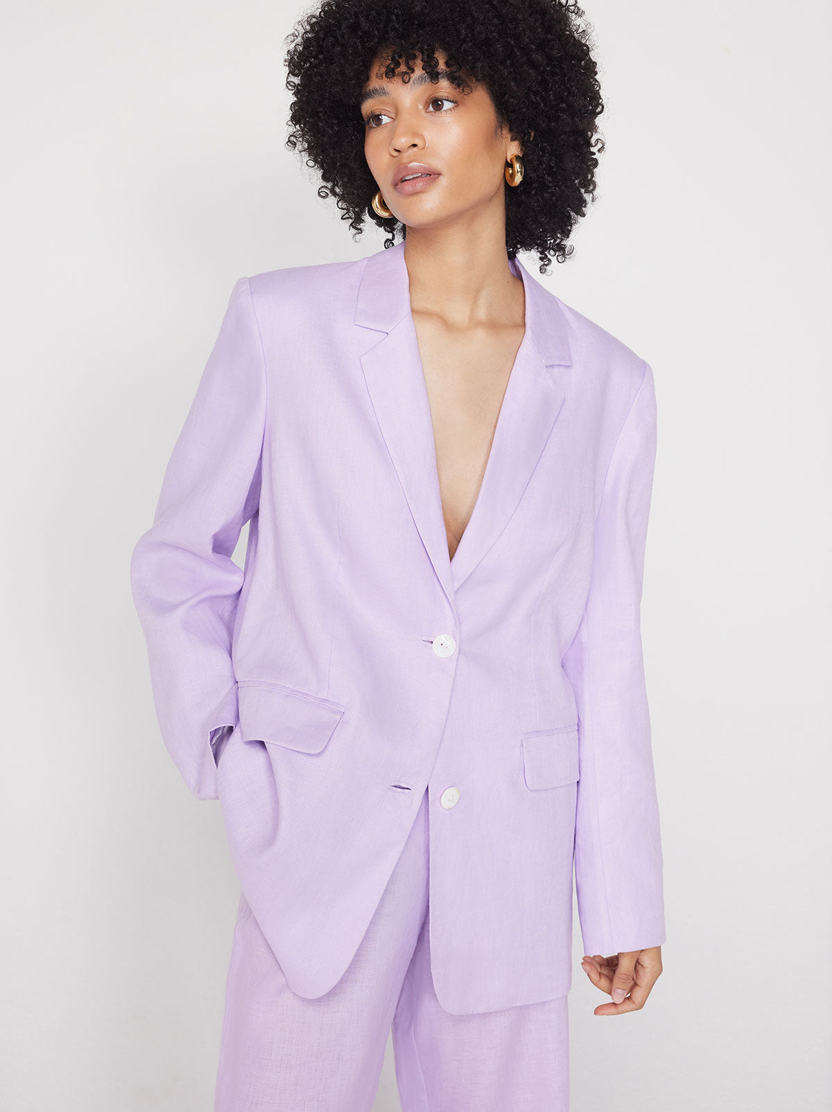 Brea Lilac Linen Oversized Blazer | KITRI Studio