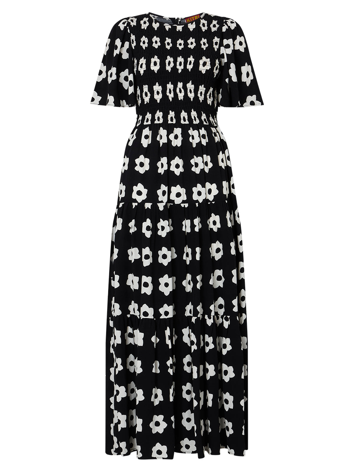 Bridget Black Tiled Floral Shirred Maxi Dress