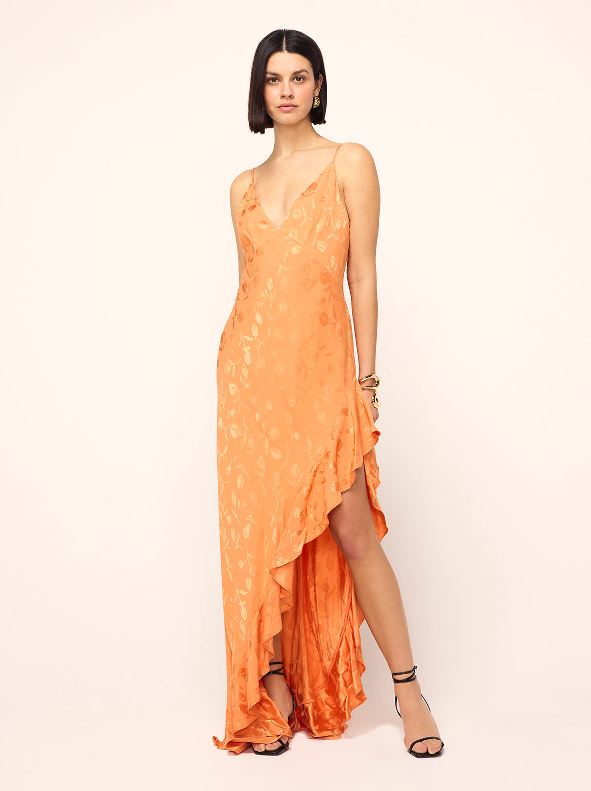 Brigitte Apricot Tulip Jacquard Maxi Dress By KITRI Studio