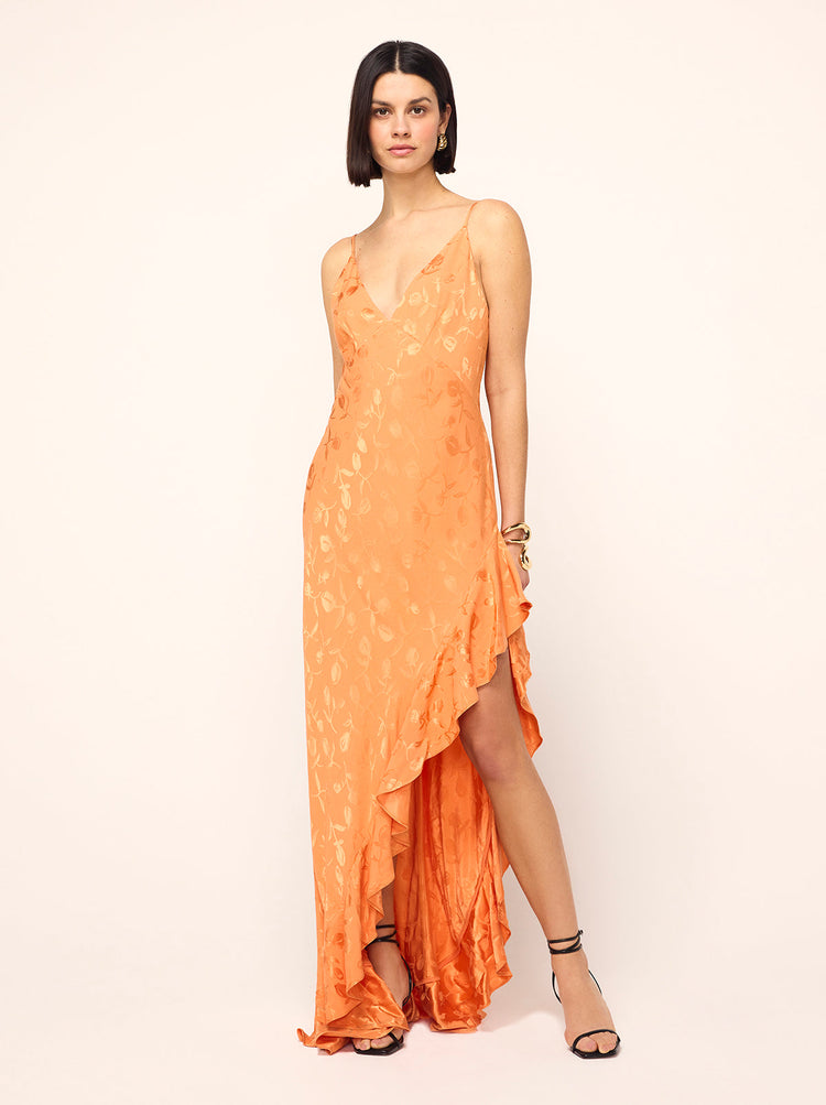 Brigitte Apricot Jacquard Maxi Dress
