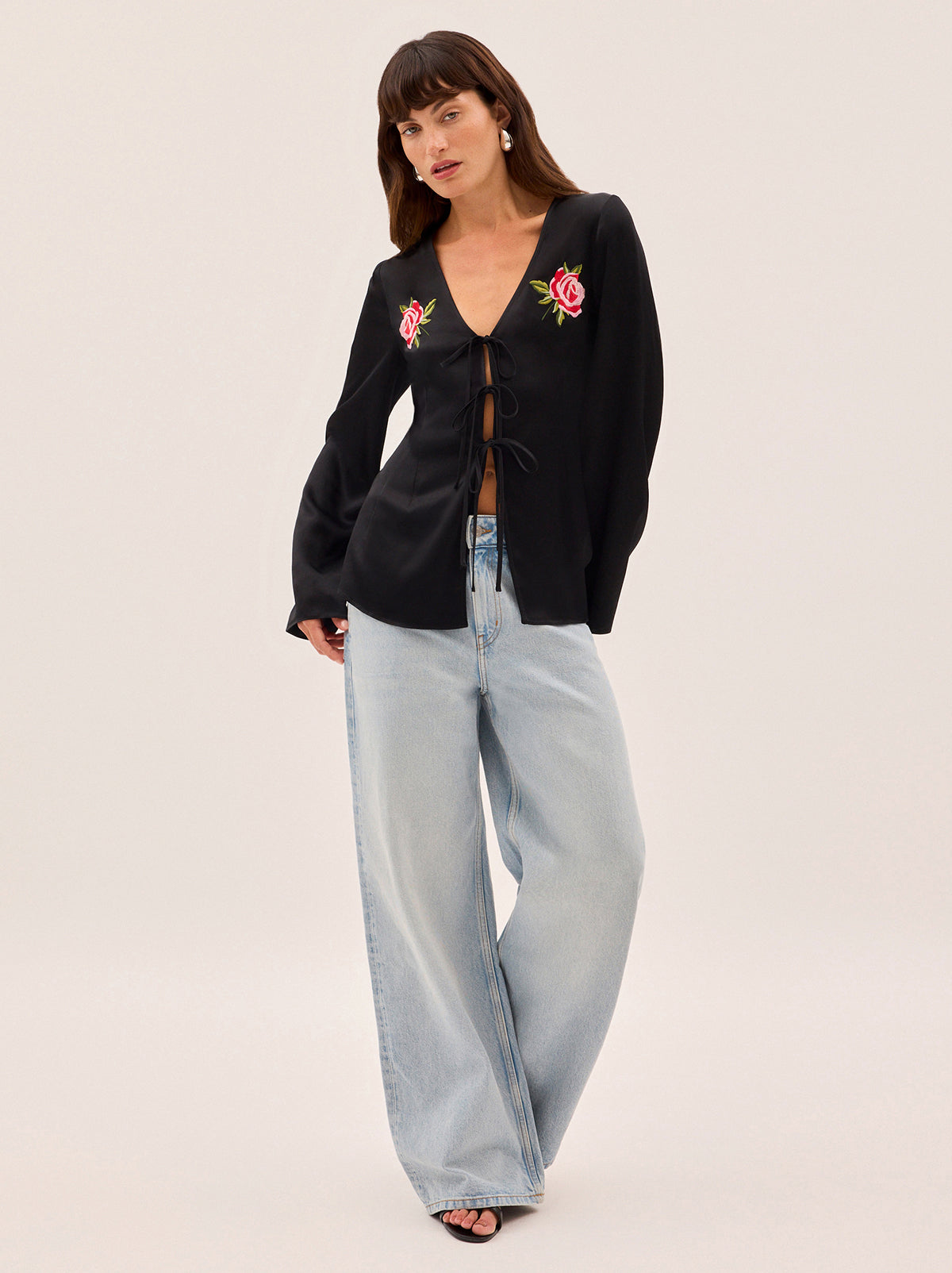 Brooke Embroidered Black Satin Top By KITRI Studio