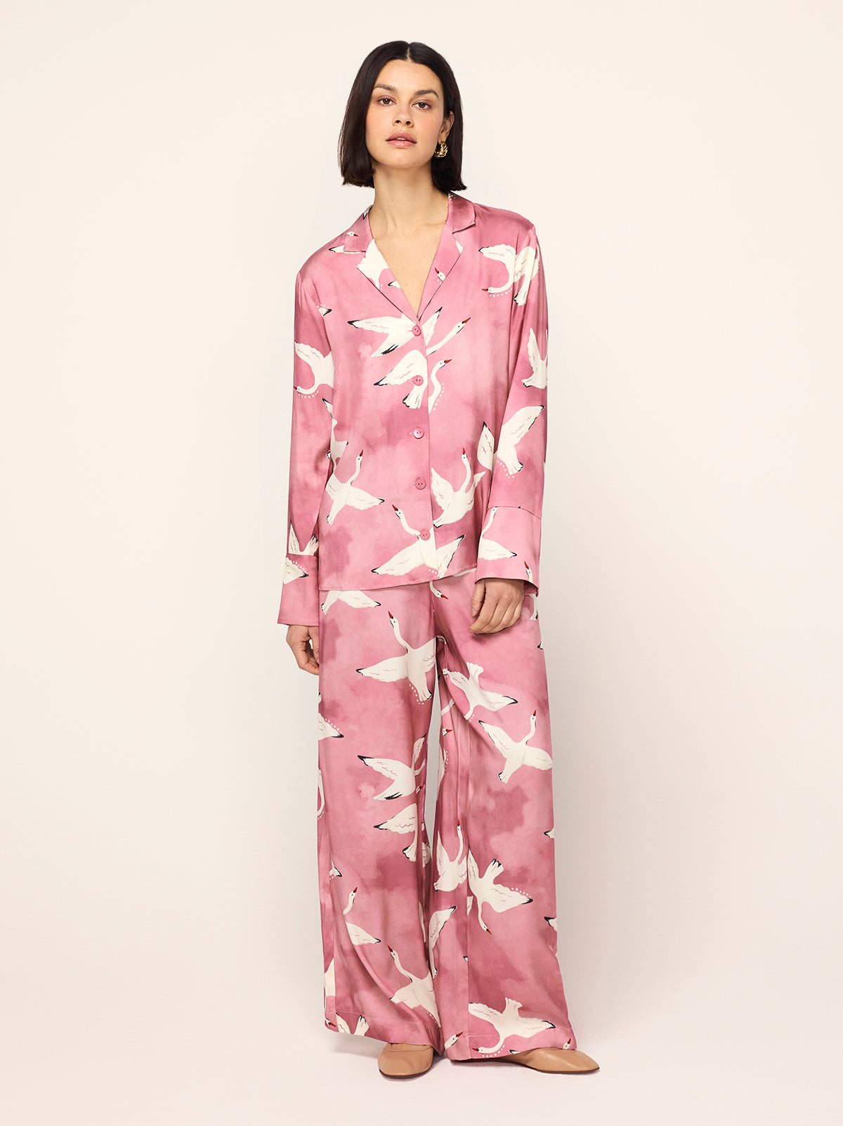 Cady Pink Swans Print Shirt By KITRI Studio