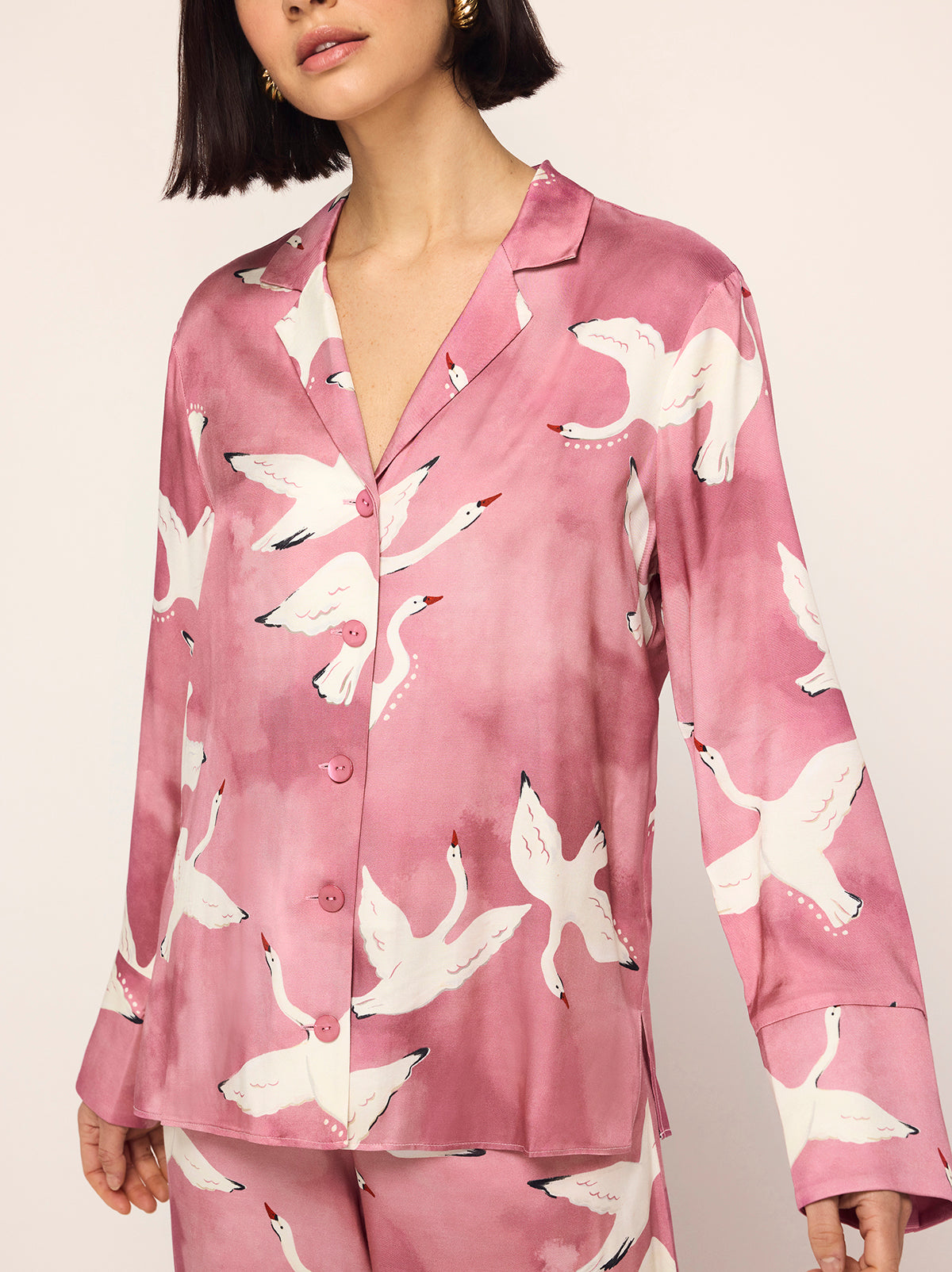 Cady Pink Swans Print Shirt By KITRI Studio