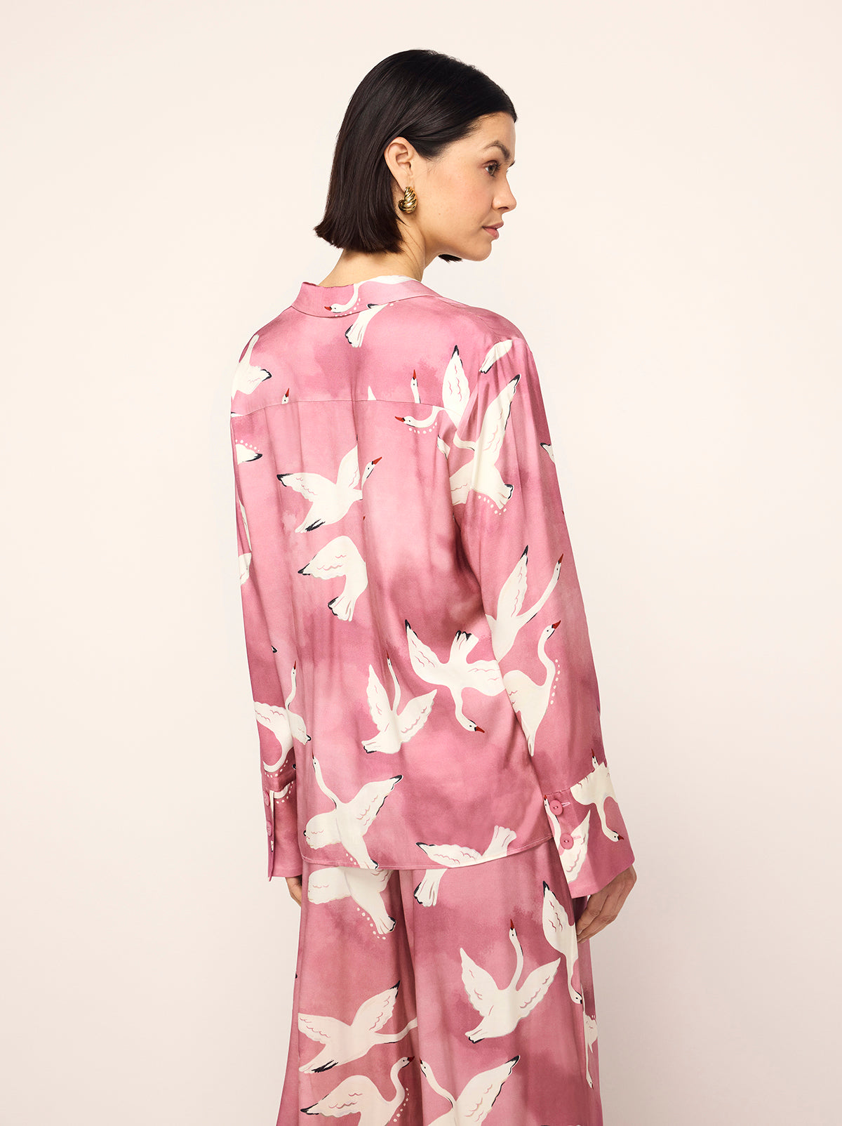 Cady Pink Swans Print Shirt By KITRI Studio