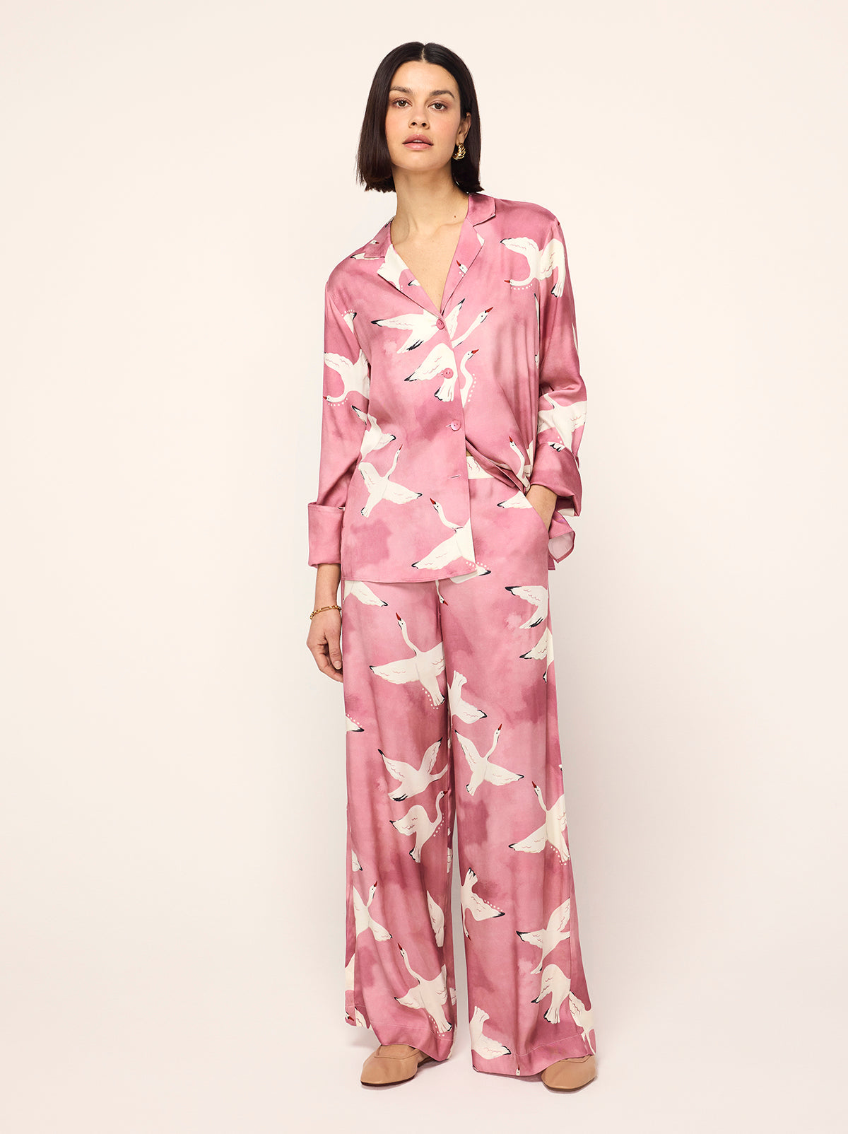 Cady Pink Swans Print Shirt By KITRI Studio