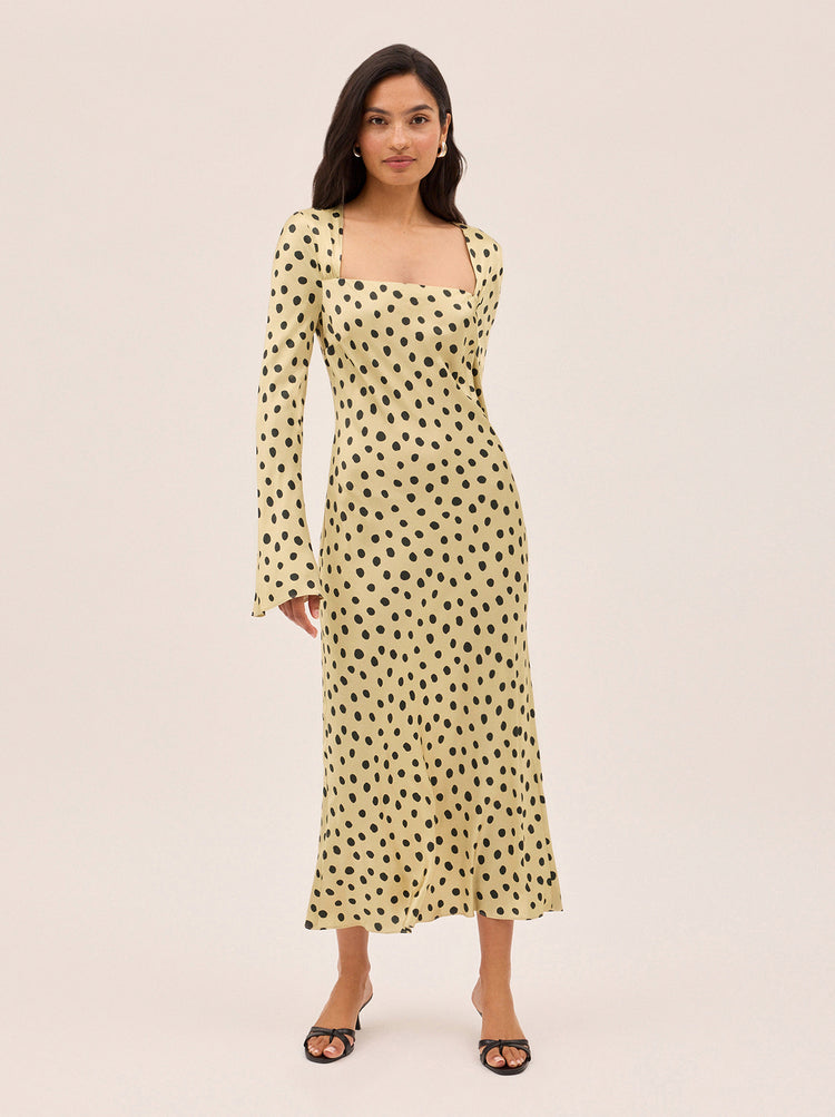 Camille Butter Polka Dot Satin Dress By KITRI Studio