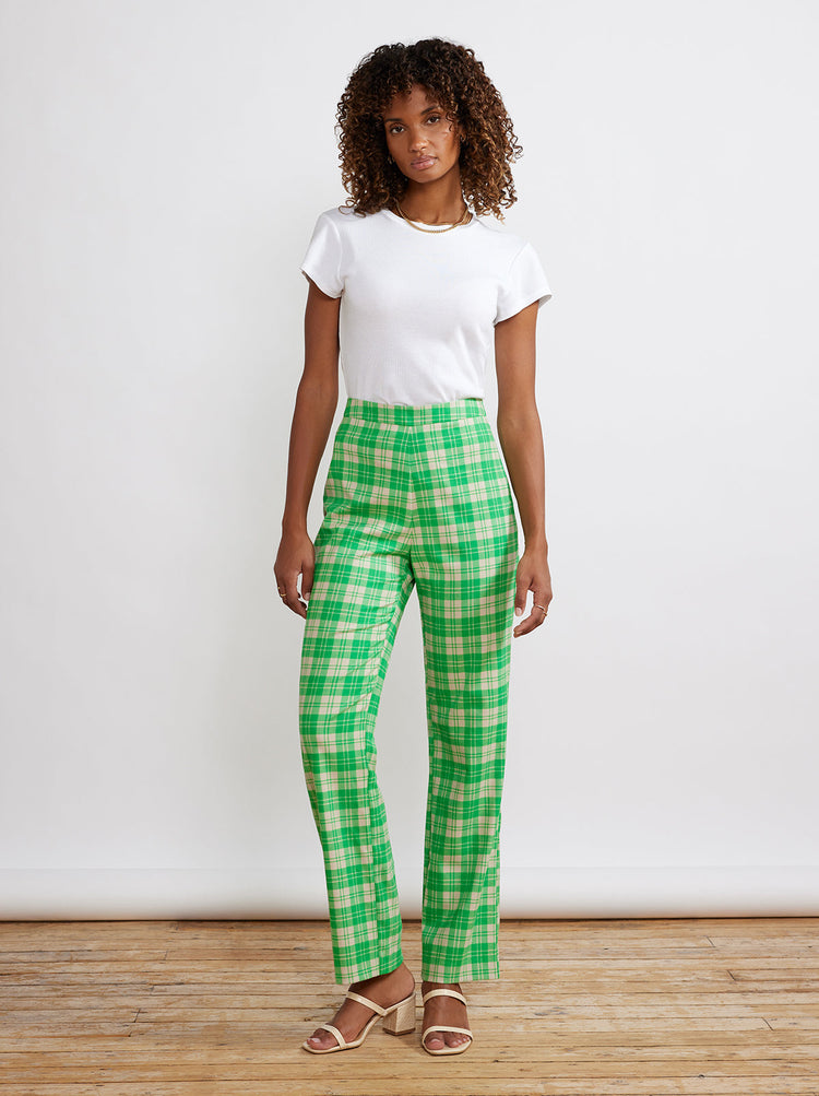 Carey Green Check Flannel Trousers by KITRI Studio