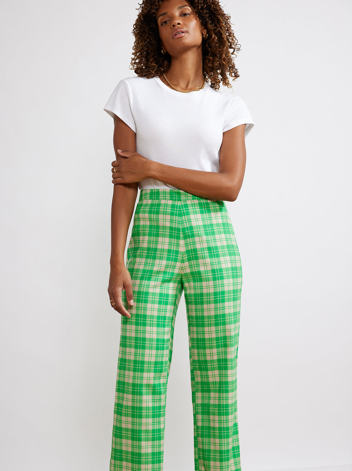 Carey Green Check Flannel Trousers by KITRI Studio