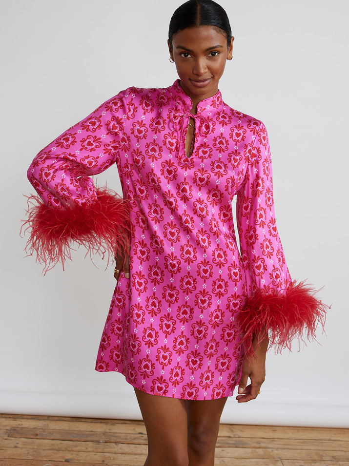 Carlotta Pink Heart Print Mini Dress | KITRI Studio