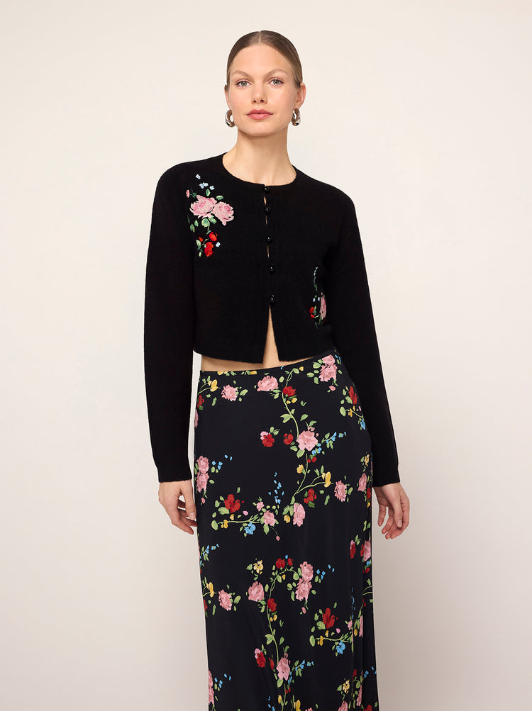 Carmel Black Embroidered Knit Cardigan By KITRI Studio