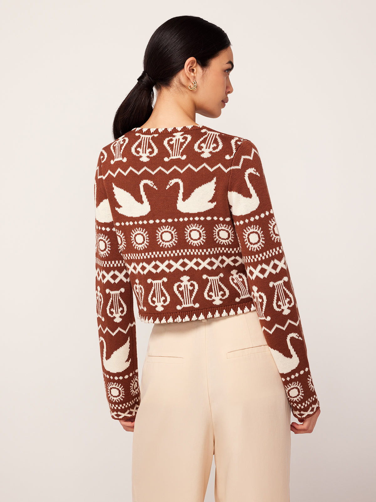 Carmel Brown Swan Fairisle Knit Cardigan | KITRI Studio