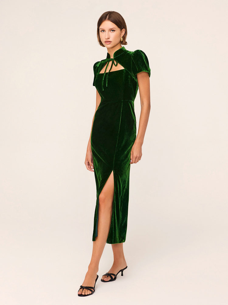 Carmella Green Velvet Midi Dress | KITRI Studio Carmella Green Velvet Midi Dress | KITRI Studio