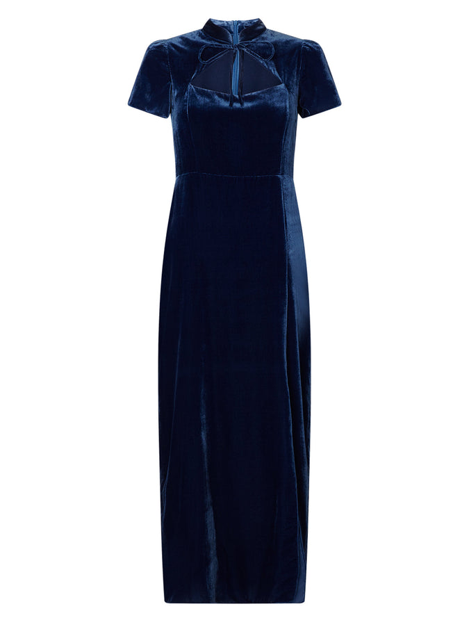 Carmella Navy Velvet Midi Dress | KITRI Studio