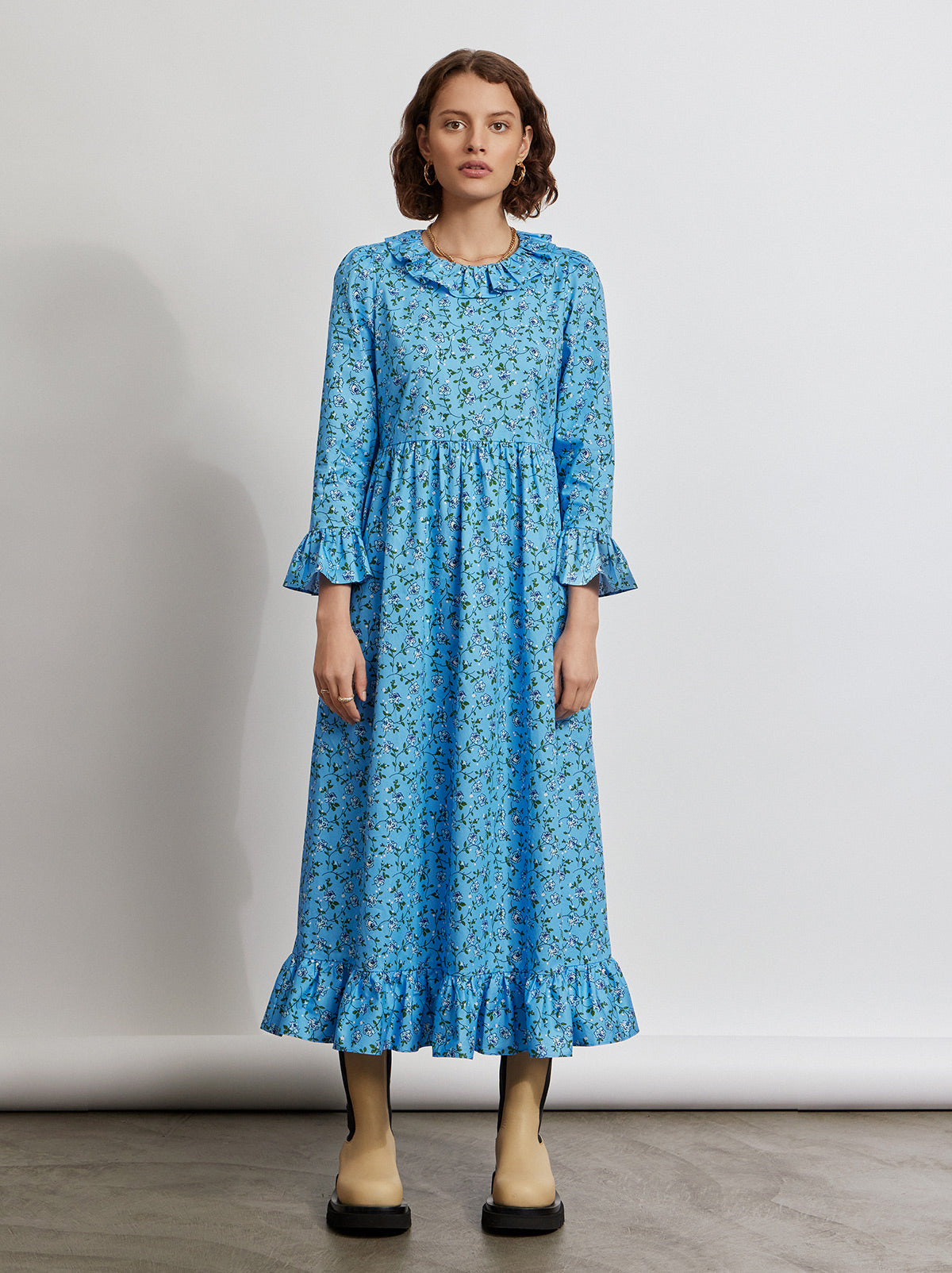 Carrie Frill Neck Cotton Dress By KITRI Studio