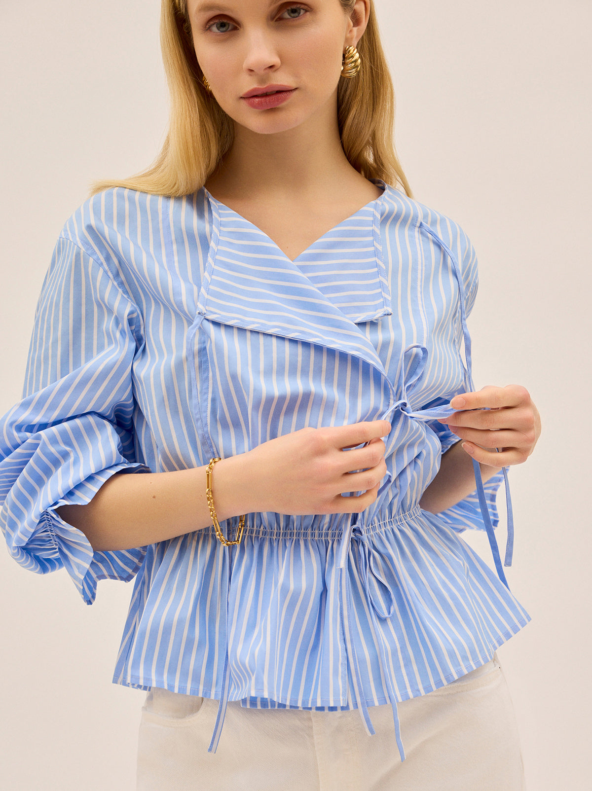 Caryn Blue Striped Cotton Top By KITRI Studio