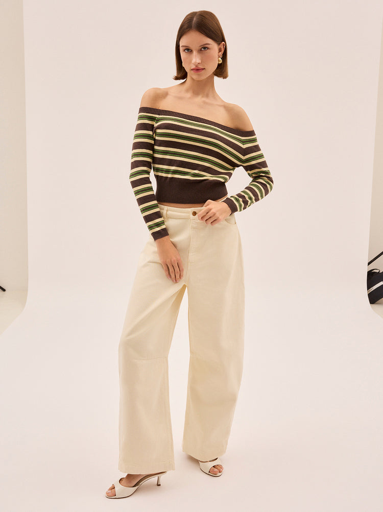 Cassia Striped Bardot Knit Jumper By KITRI Studio