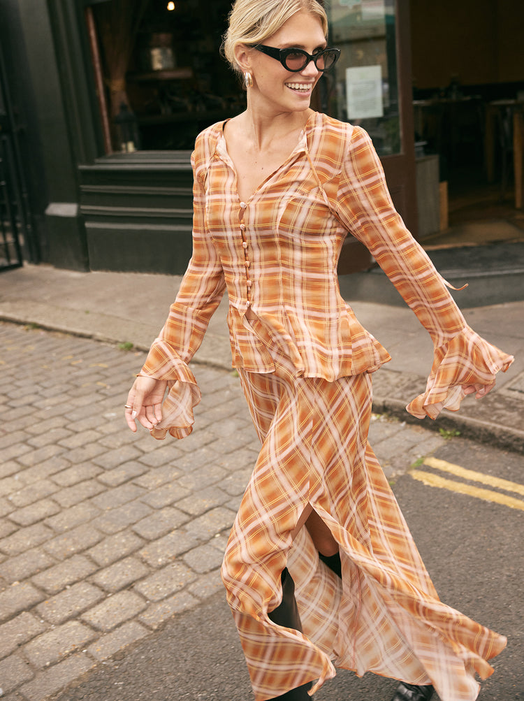 Chantelle Apricot Check Print Top By KITRI Studio