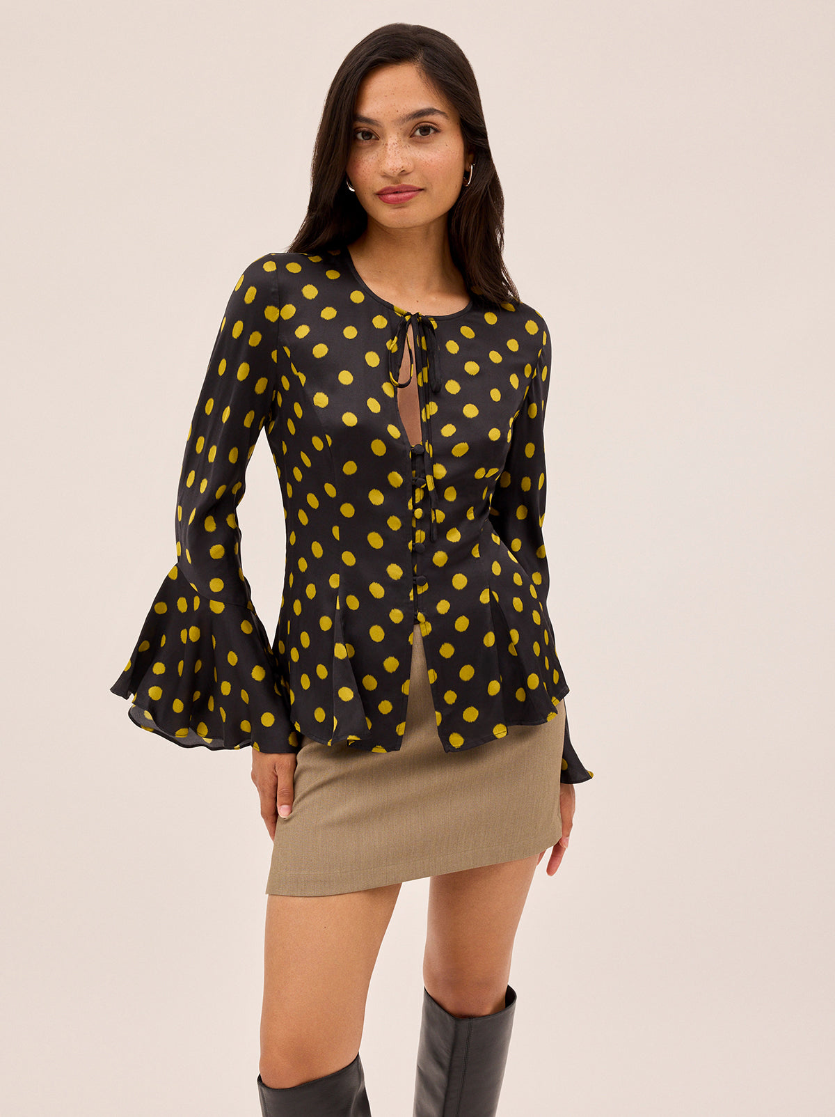 Chantelle Black Polka Dot Satin Top By KITRI Studio