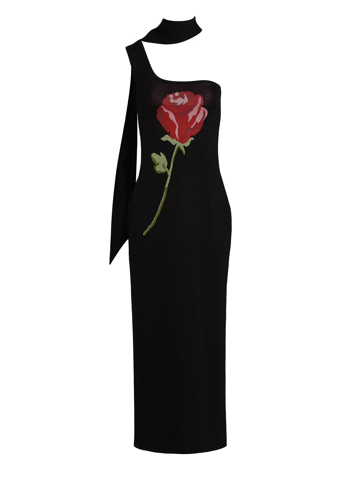 Chloe Black Rose One Shoulder Knit Dress | KITRI Studio Chloe Black Rose One Shoulder Knit Dress | KITRI Studio