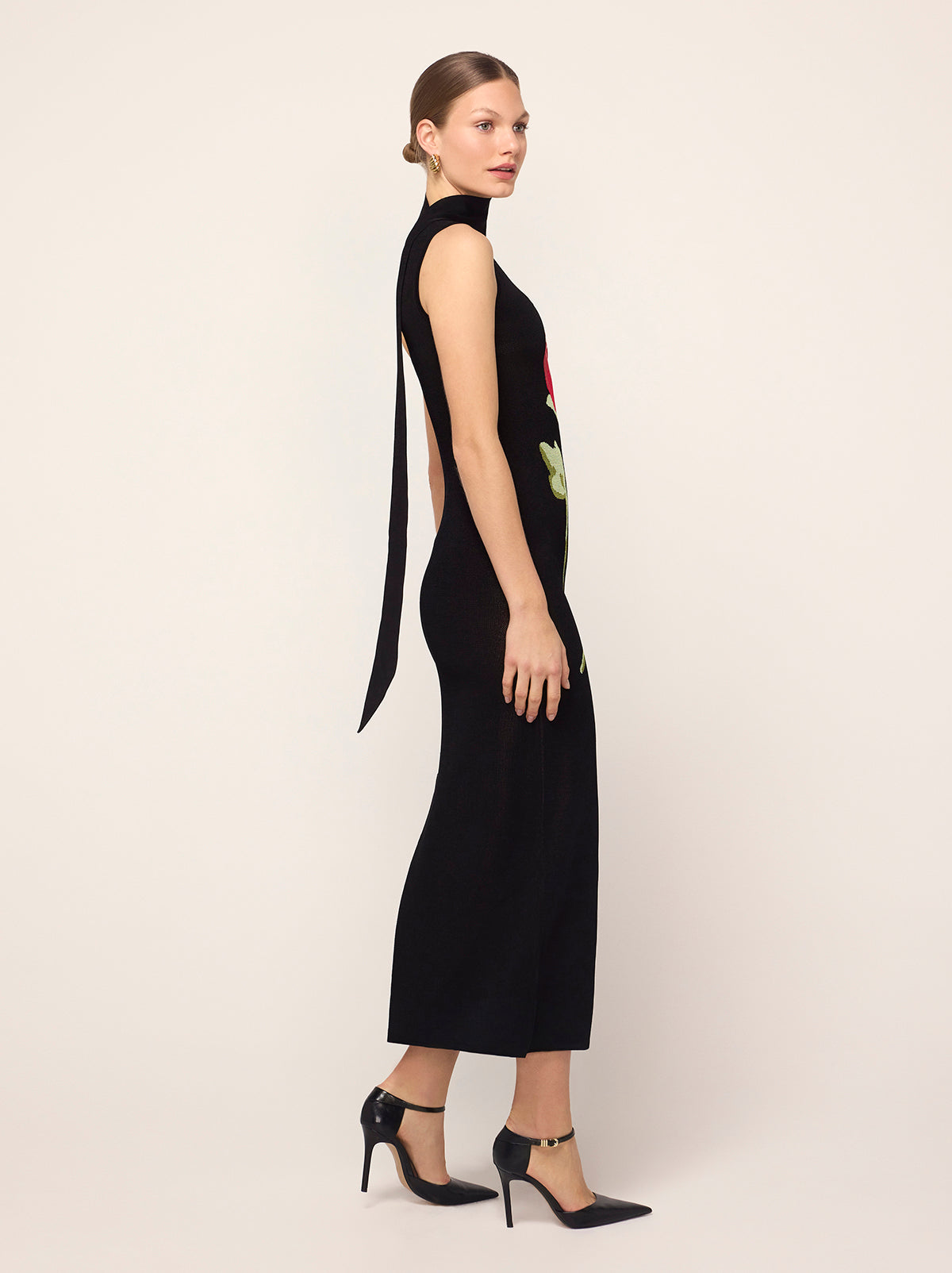 Chloe Black Rose One Shoulder Knit Dress By KITRI Studio