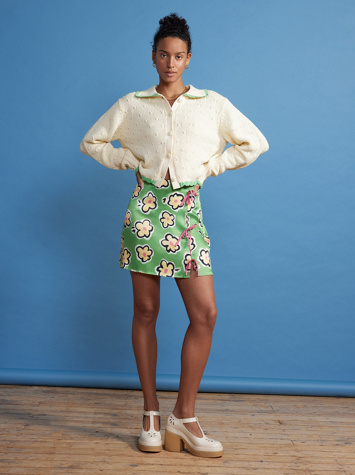 Christa Green Painted Floral Mini Skirt By KITRI Studio