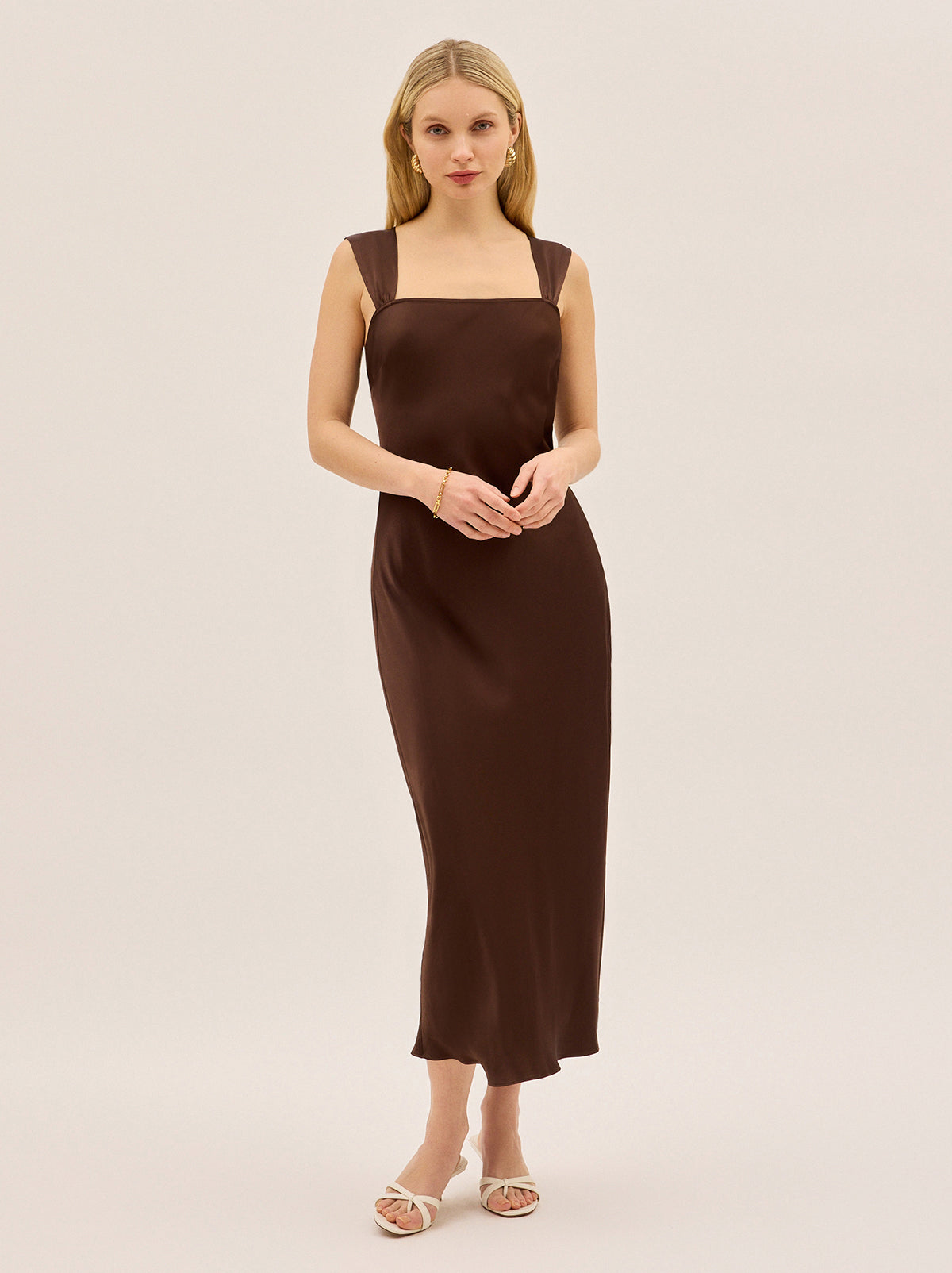 Christine Chocolate Satin Dress | KITRI Studio Christine Chocolate Satin Dress | KITRI Studio