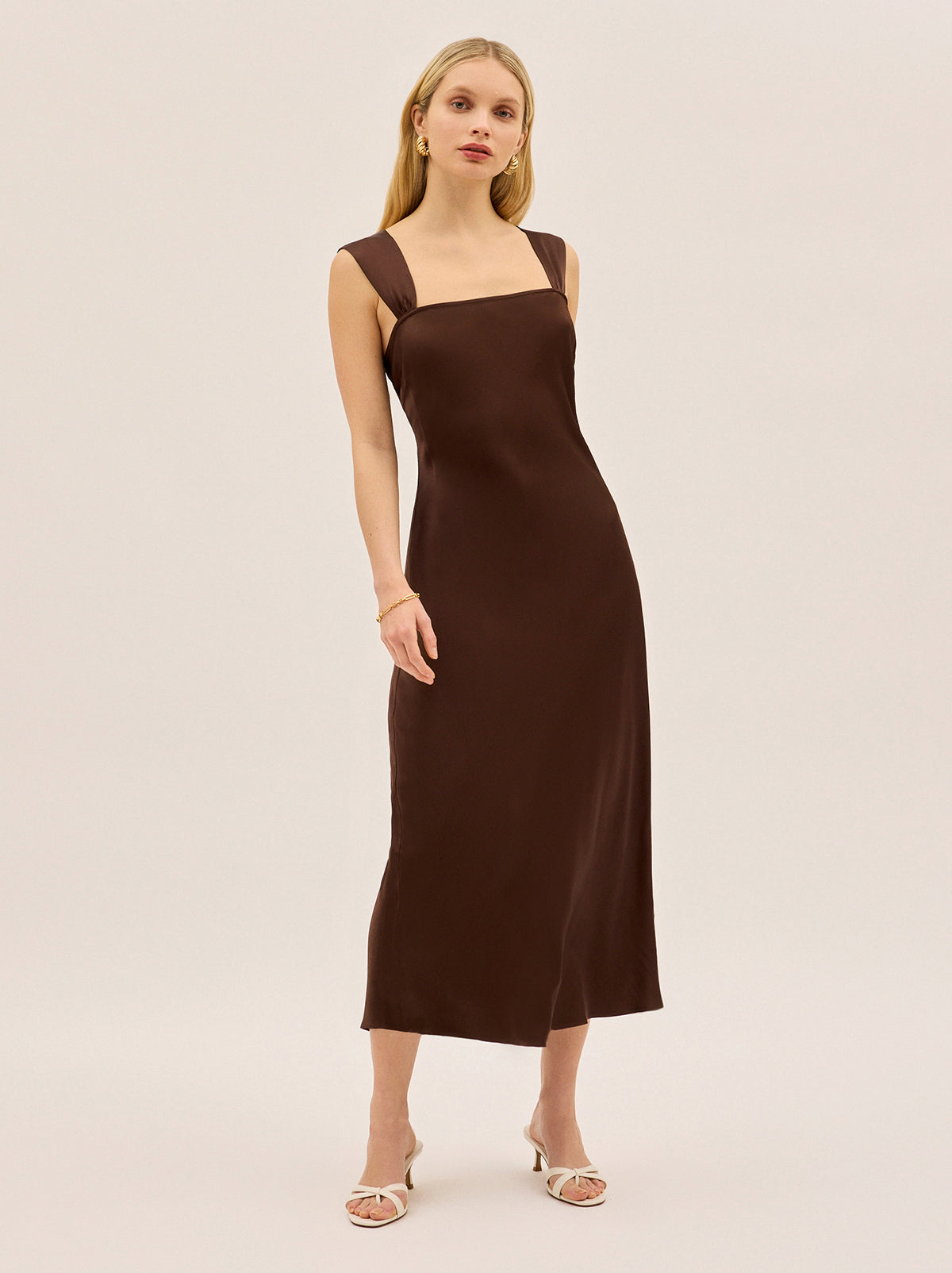 Christine Chocolate Satin Dress | KITRI Studio