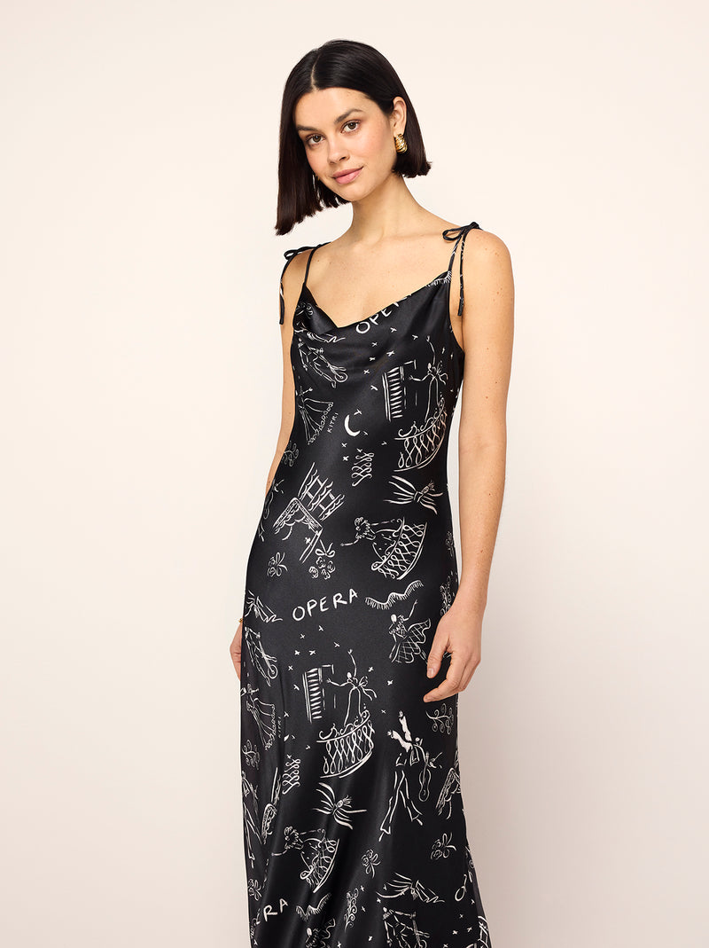 Cindy Black Opera Print Maxi Dress By KITRI Studio