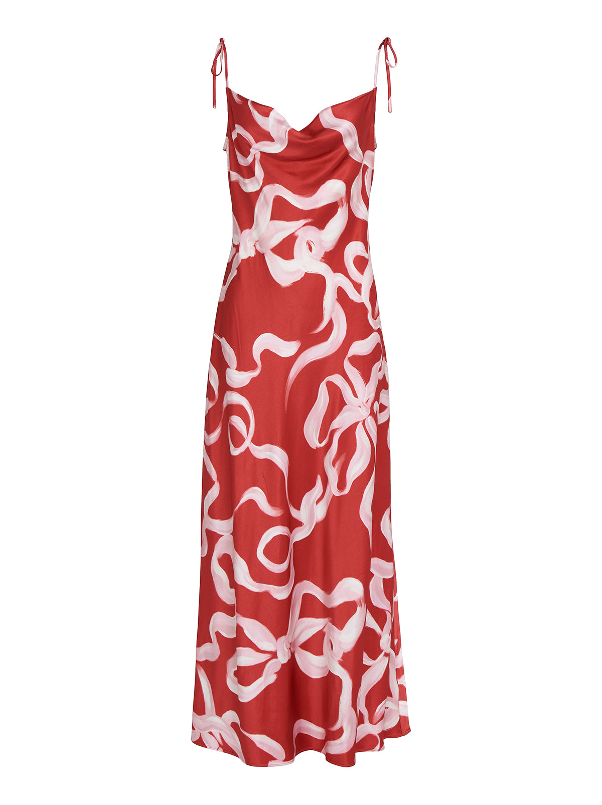 Cindy Red Ribbon Print Maxi Dress By KITRI Studio