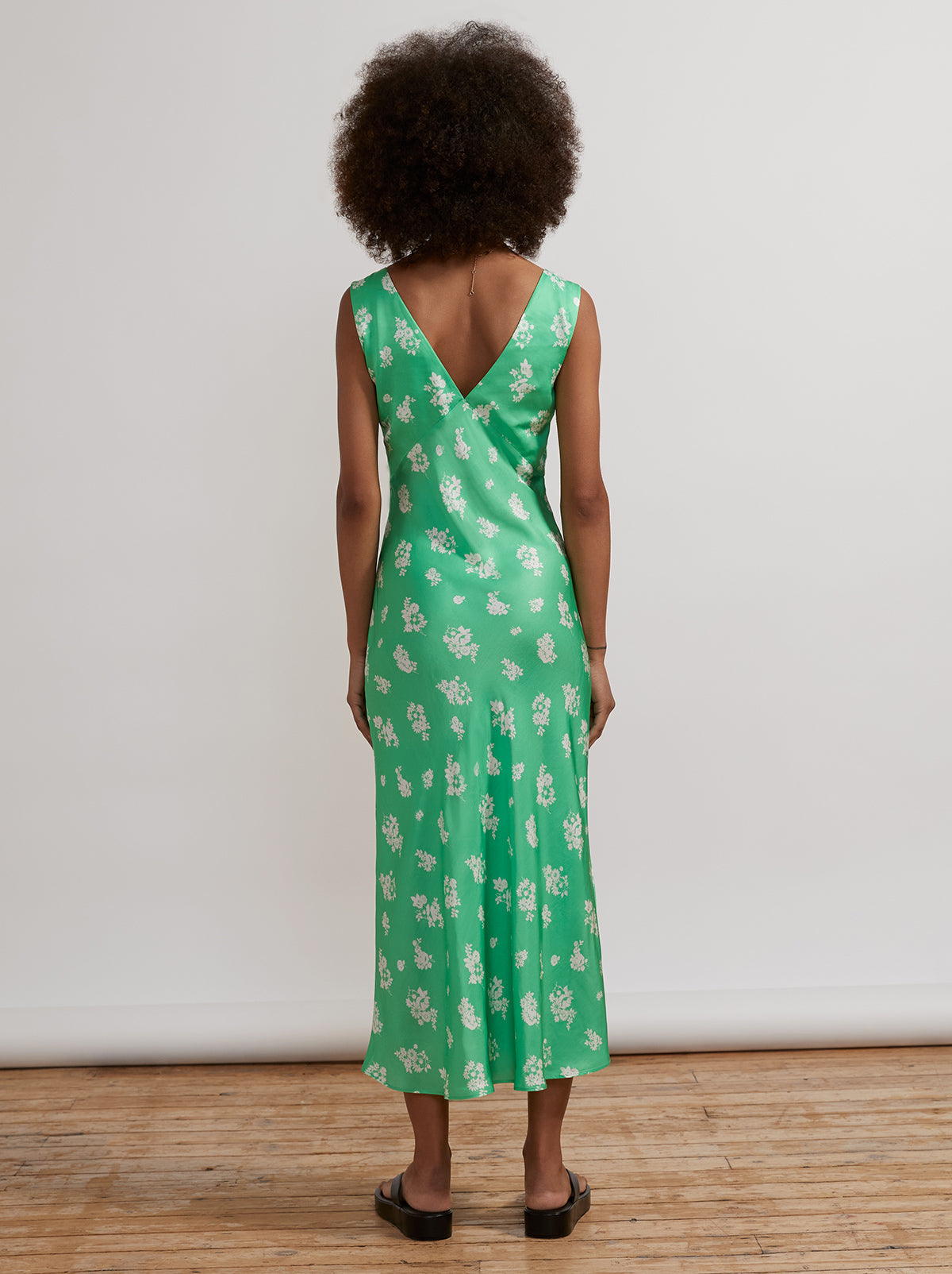Claire Green Mono Floral Slip Dress