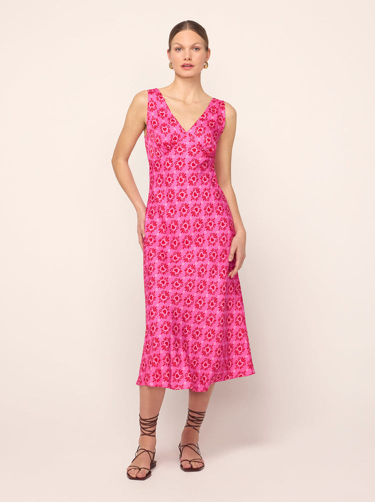 Claire Pink Heart Print Slip Dress By KITRI Studio