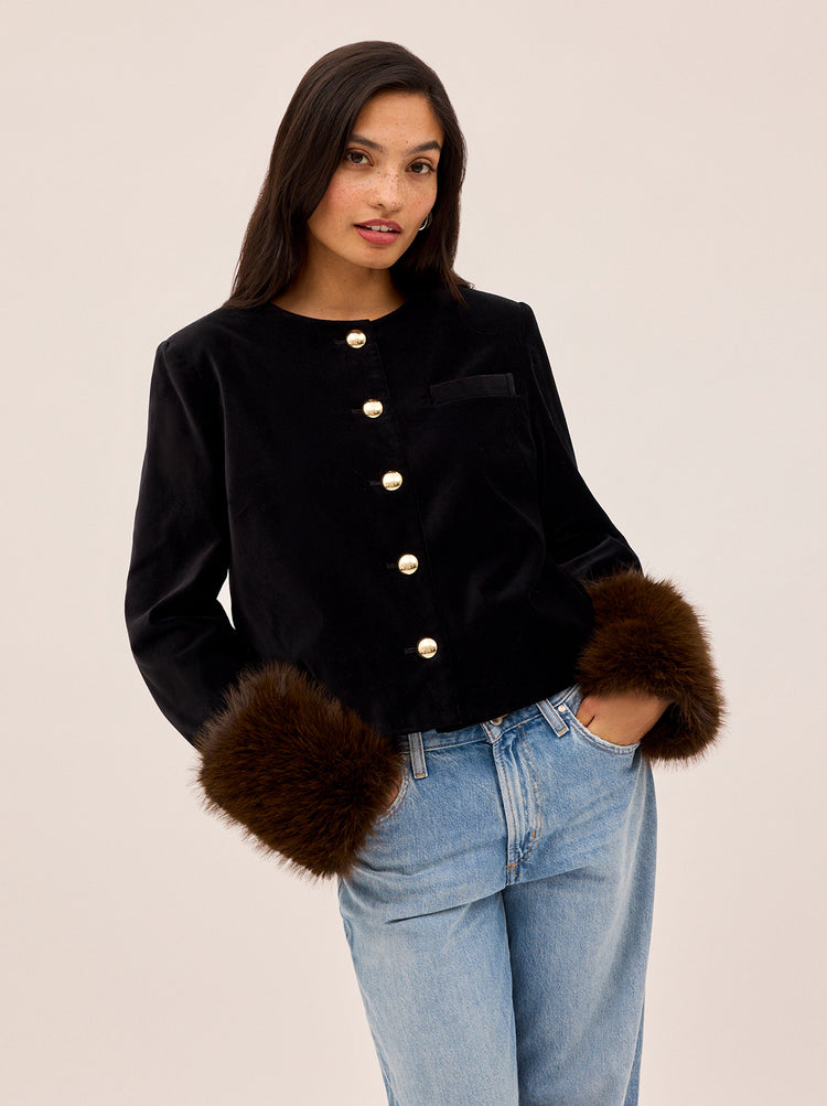 Claudette Black Velvet Boxy Jacket By KITRI Studio
