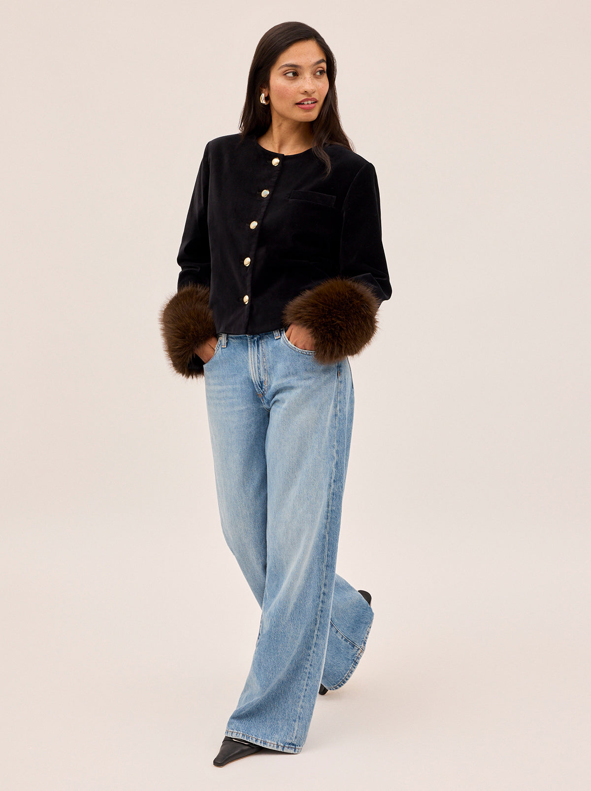 Claudette Black Velvet Boxy Jacket | KITRI Studio