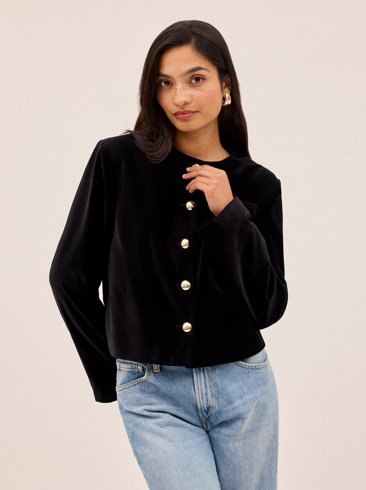 Claudette Black Velvet Boxy Jacket By KITRI Studio
