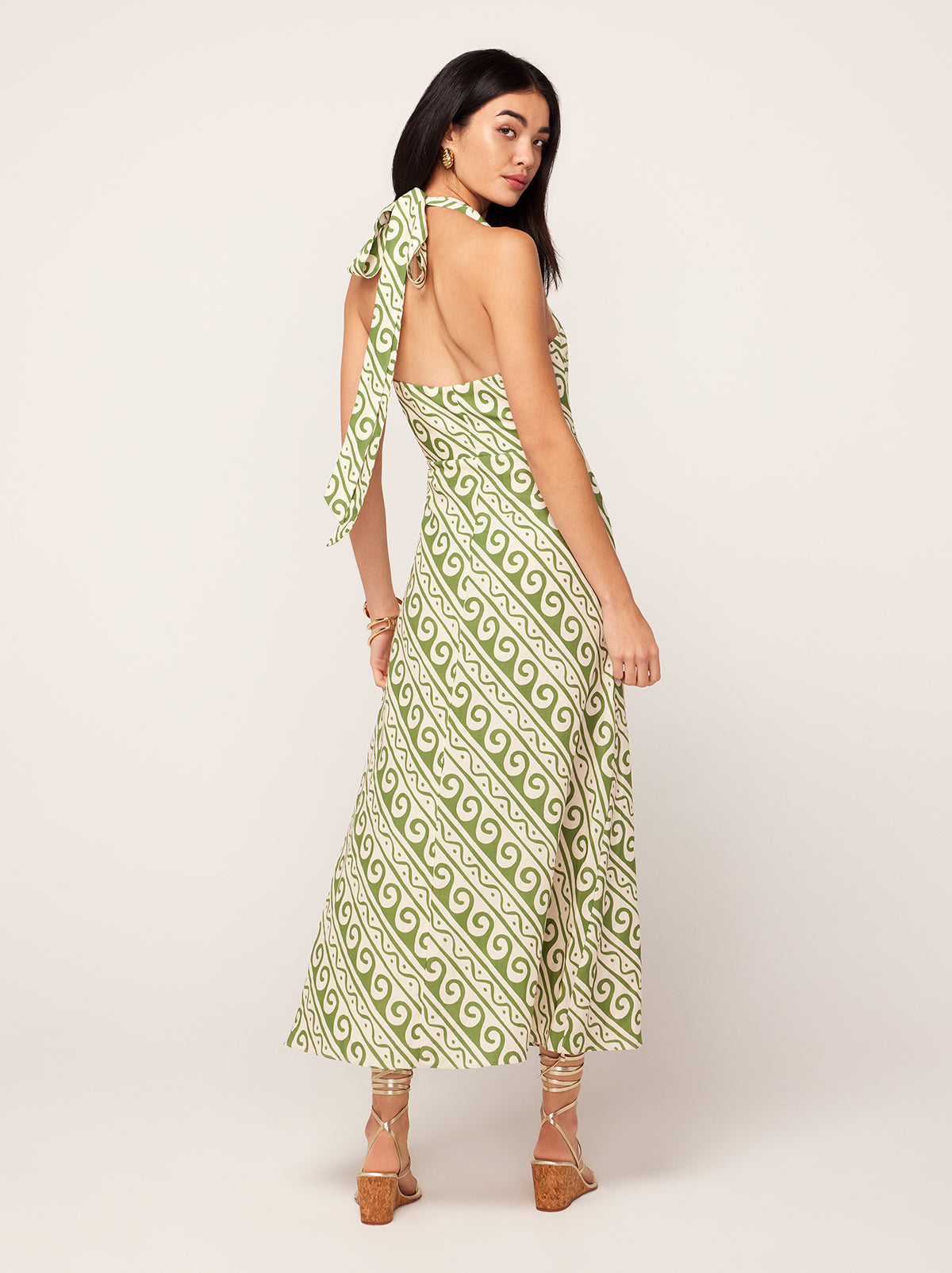 Claudia Green Wave Print Midi Dress By KITRI Studio